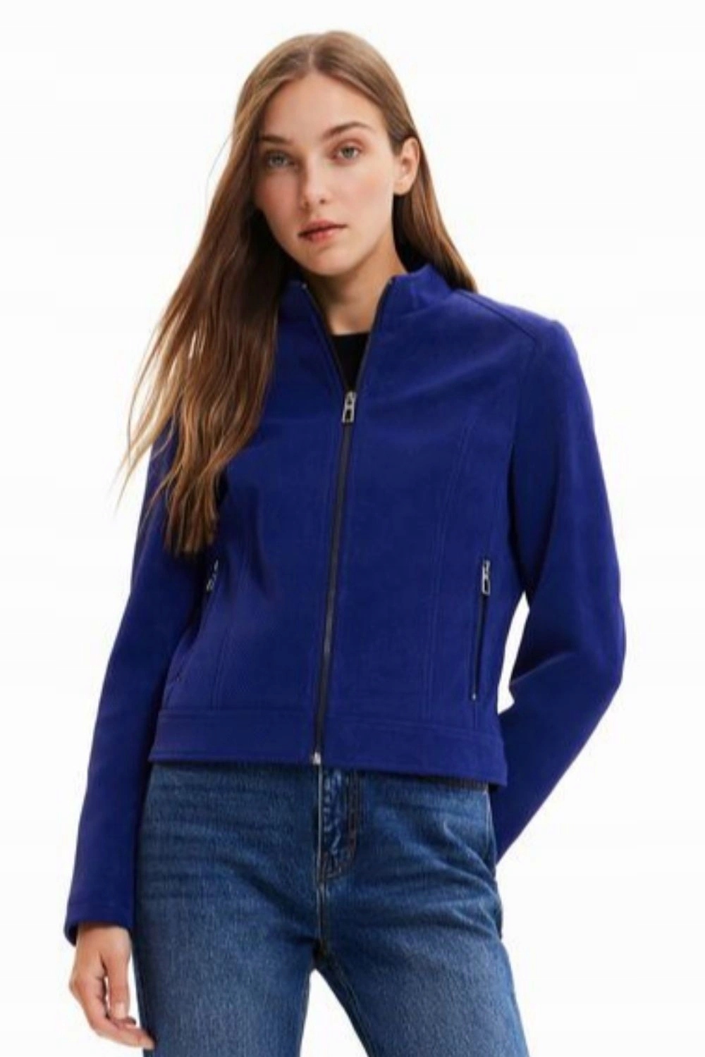 Dámská bunda Desigual semišová modrá ramoneska z eko kůže vel. Xs