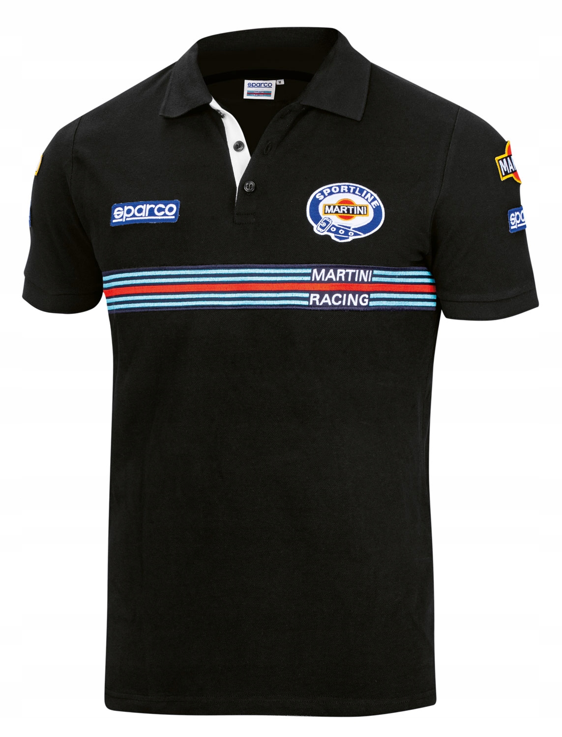 Sparco polokošeľa s pruhom Martini Racing, farba čierna, veľkosť L