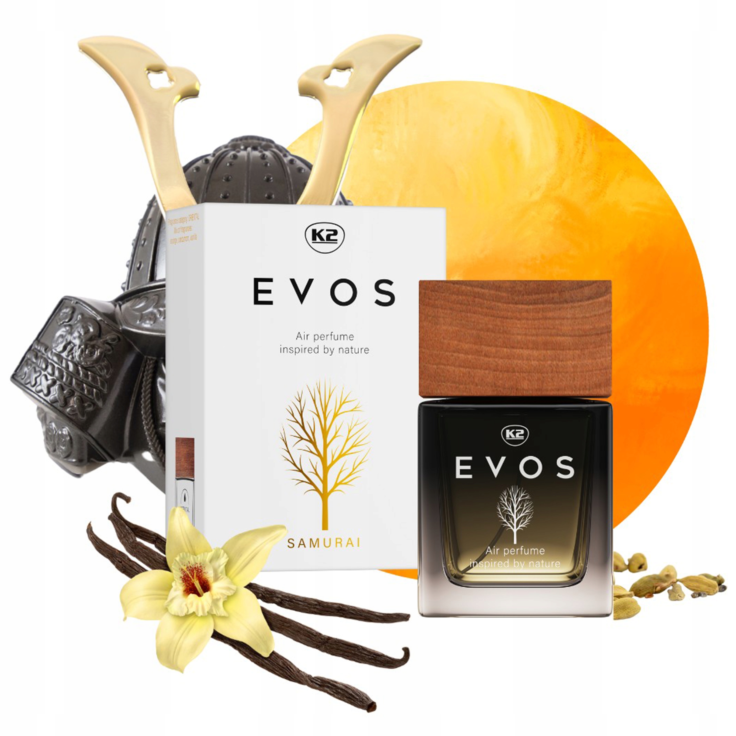 Perfumy do samochodu flakon K2 Evos Samuari zapach Pomarańcza 50ml