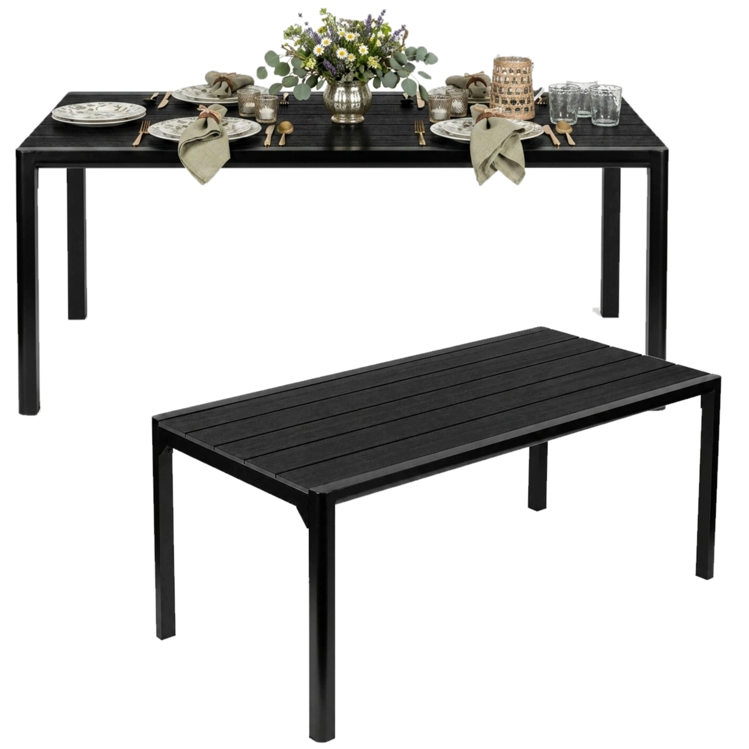 Stół Ogrodowy Tarasowy 8-osobowy 180x90 cm Duży Blat Hdpe Modern Czarny
