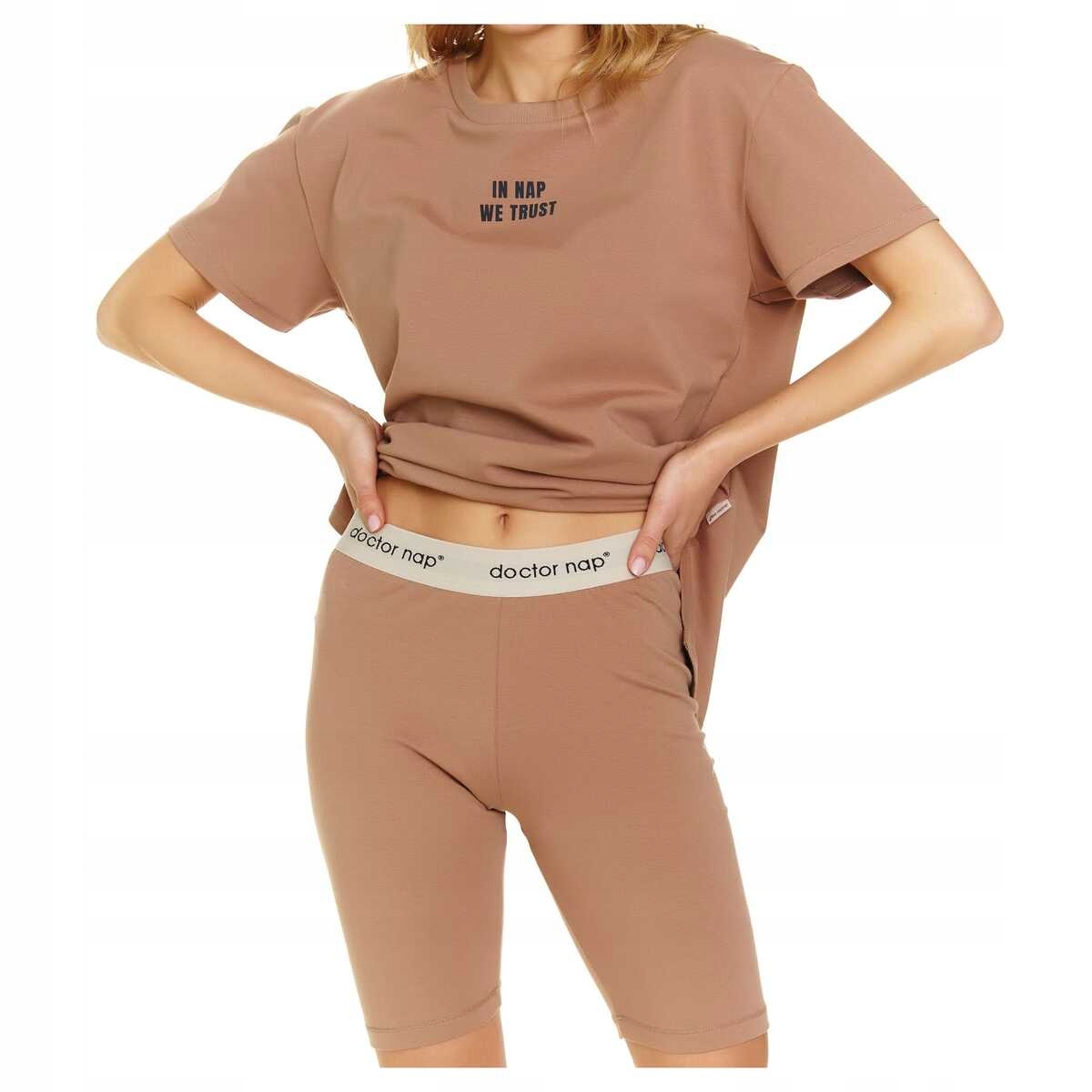 Doctor Nap Dámské bavlněné pyžamo s krátkým rukávem Pm 5382 hnědé, velikost M