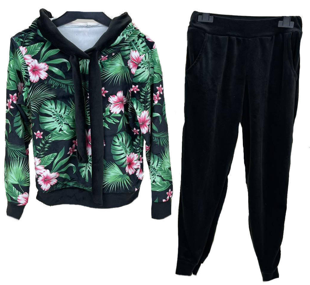 

Dres komplet welurowy bluza spodnie kwiaty 158-164