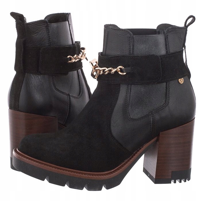 Dámské kožené Kotníkové Boty na podpatku Maciejka černé 05781-01