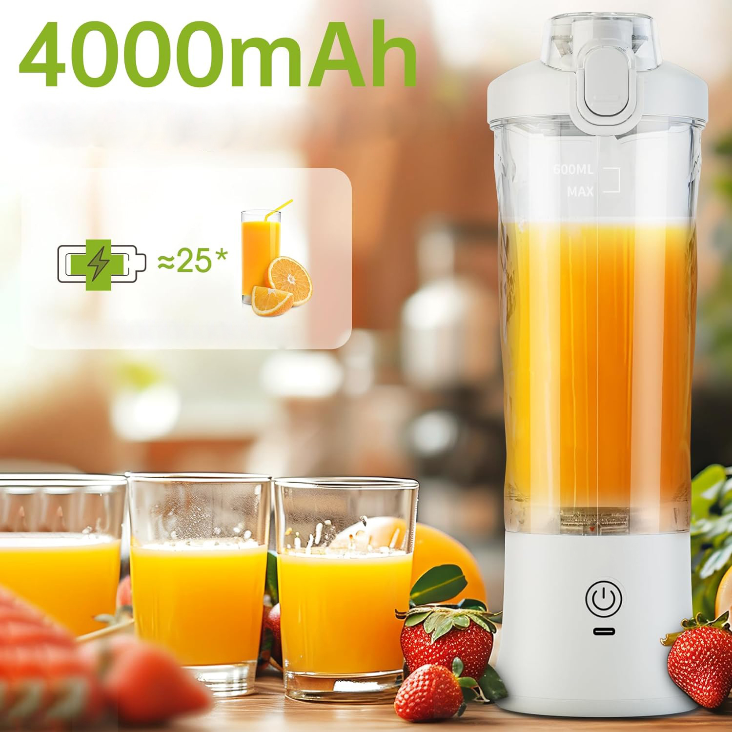 PRZENOŚNY BLENDER 600 ML, 4000mAh Baterie, ŁADOWANY PRZEZ USB(WHITE) Stan opakowania oryginalne