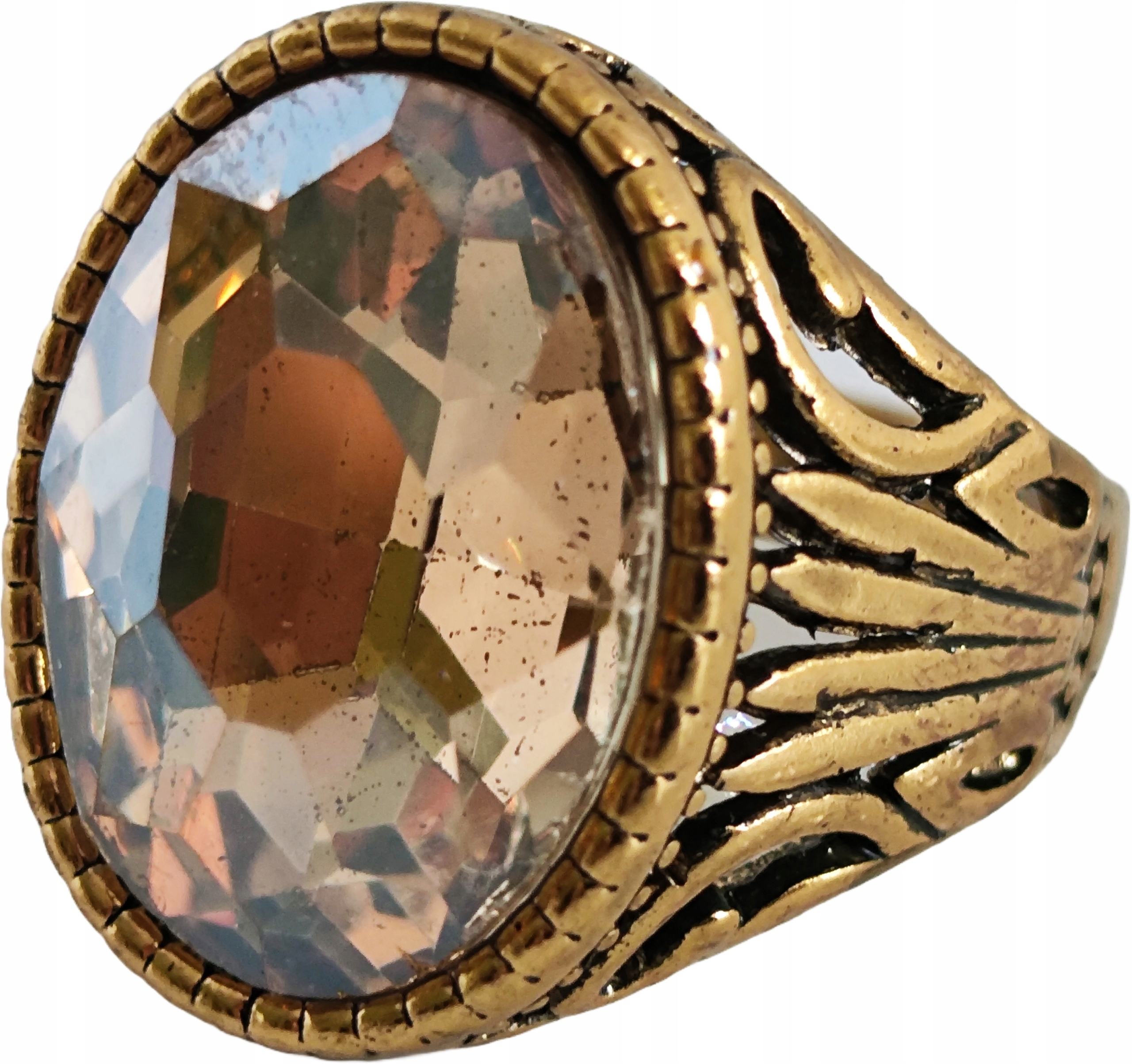 Zlatý Signet s velkým jemným jantarovým kamenem Ocel Ušlechtilá Vintage