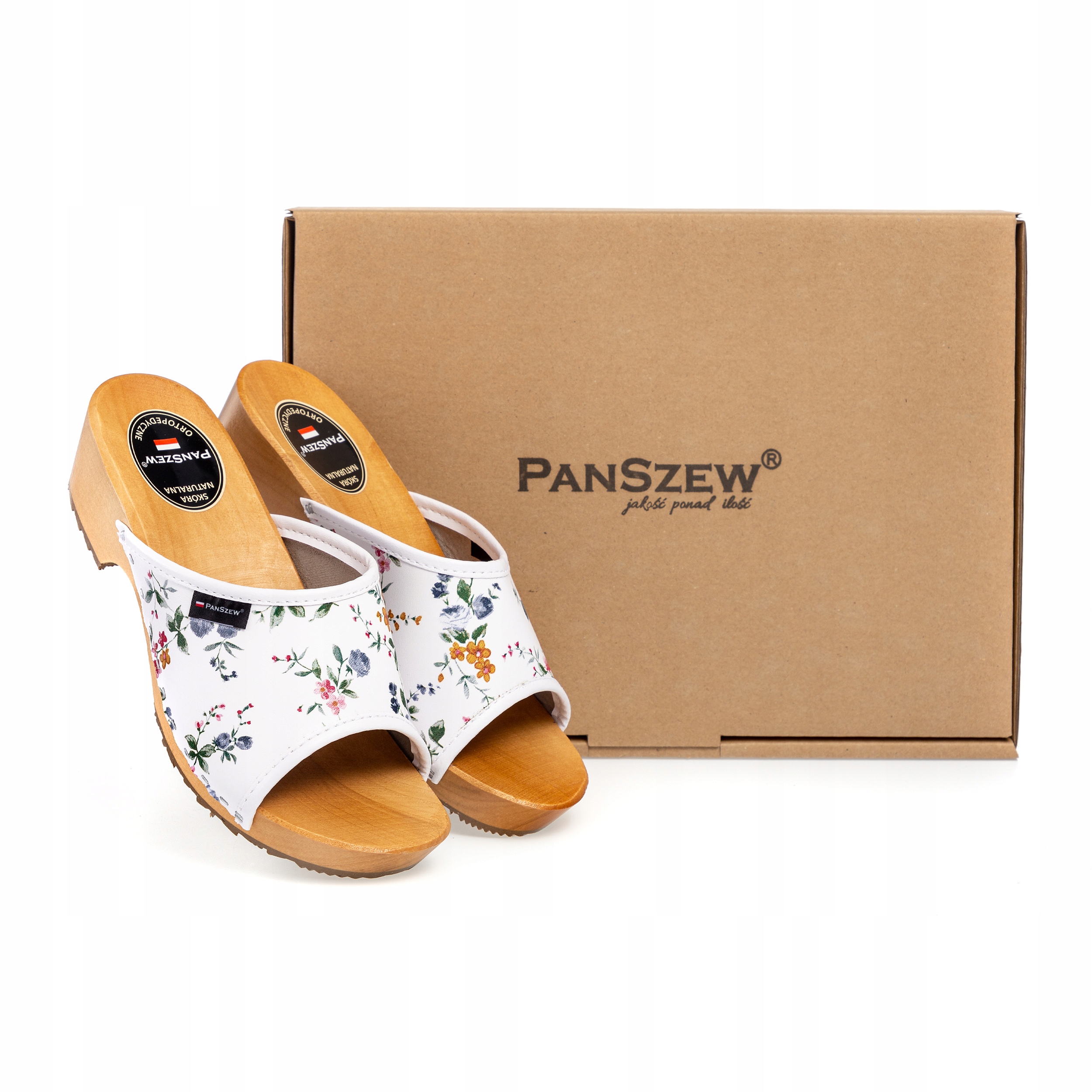 Drewniaki Damskie SKÓRZANE, Wygodne POLSKIE Chodaki Odkryte 35-41 PanSzew Długość wkładki 25 cm