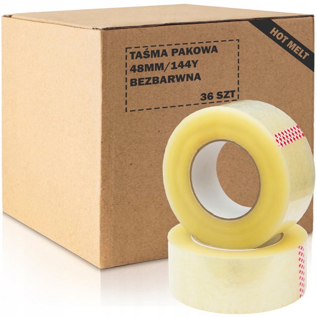36x Taśma Pakowa Klejąca Bardzo Mocna Kauczukowa Kauczuk Hot Melt 48/144Y