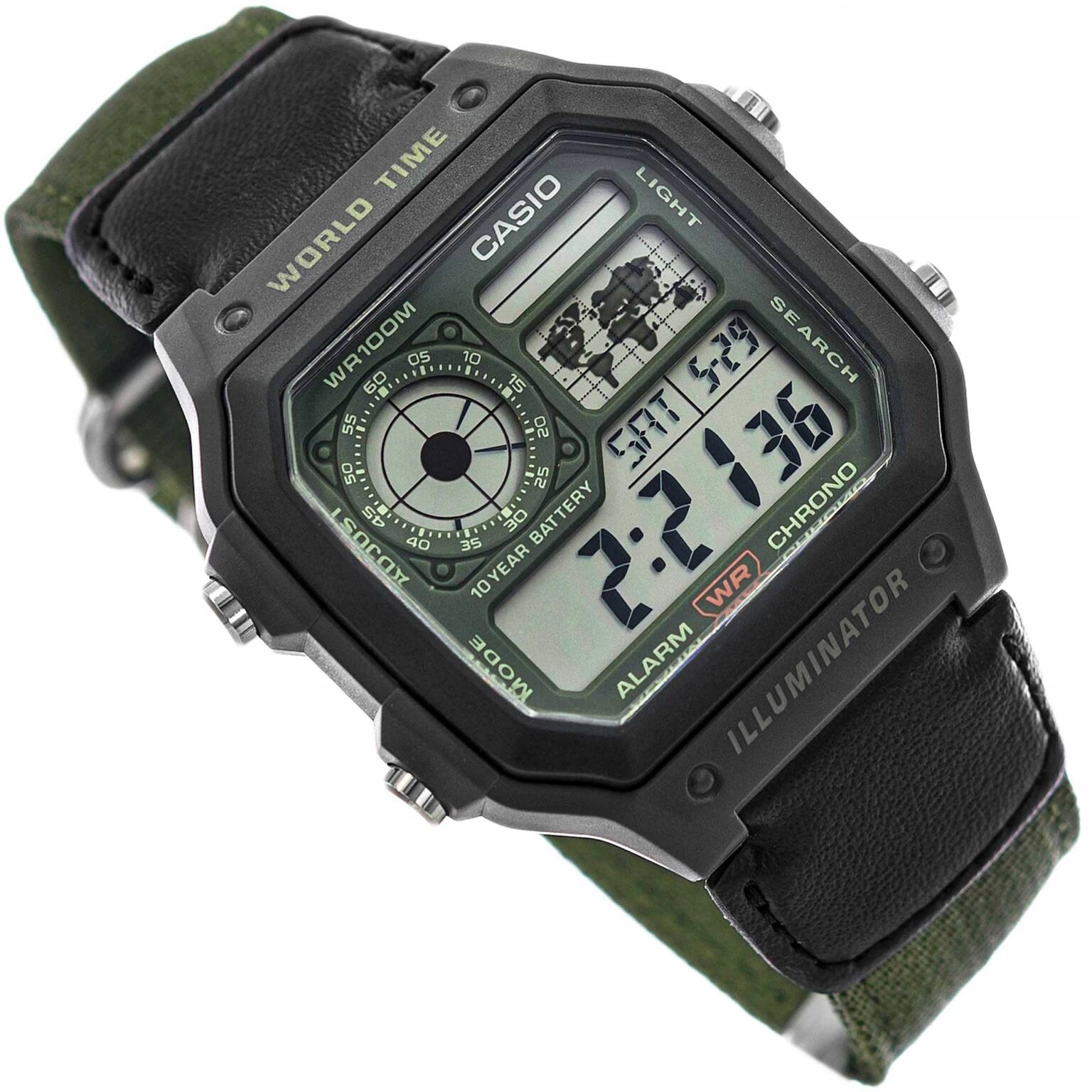 Pánské Hodinky Casio AE-1200WHUB-3AVEF Zelené Na Pásku Stopky Datumovka 100 M