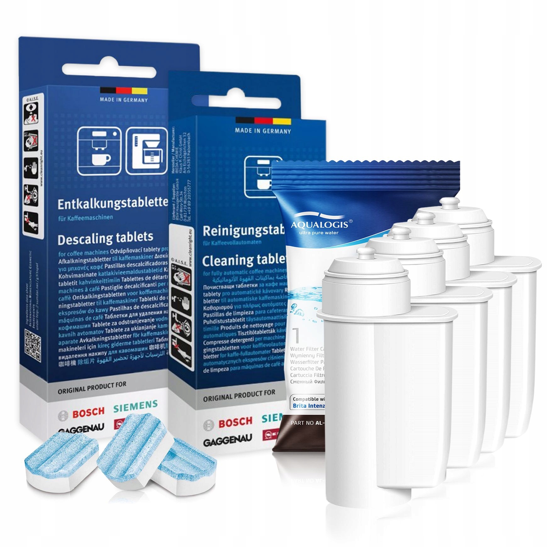 4x AL-Inte filtr pro kávovar Bosch odvápňovací tablety čisticí tablety