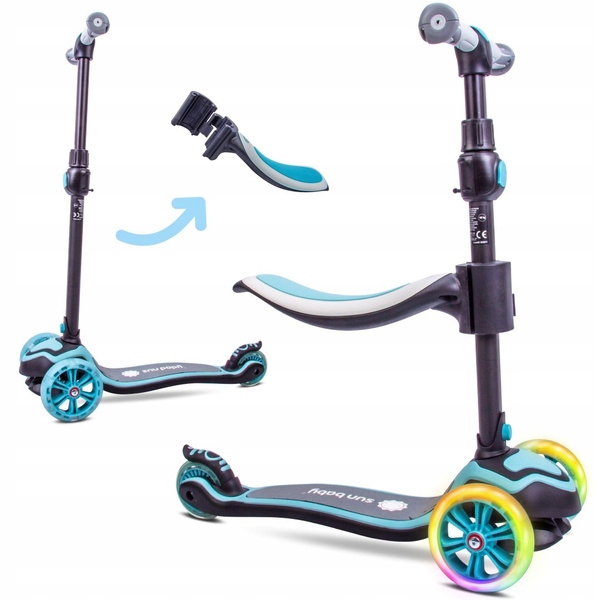 Rowerek biegowy hulajnoga deskorolka Flash 3w1 z kołami Led niebieski