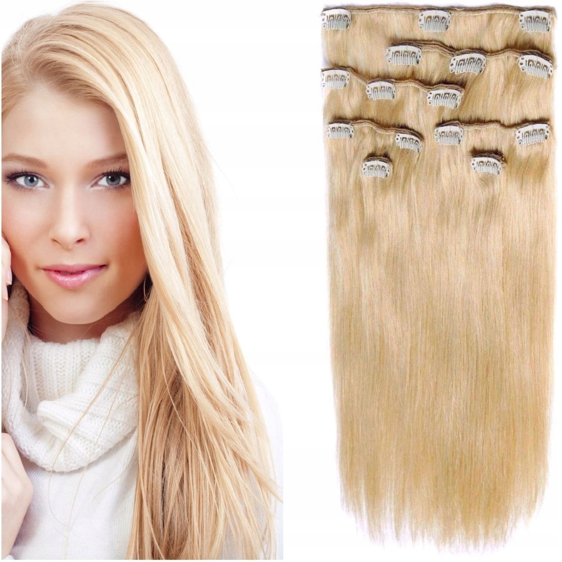 Připínací Vlasy Clip-in Dopinki Husté 150 Gramů 50 CM světlá blond 22