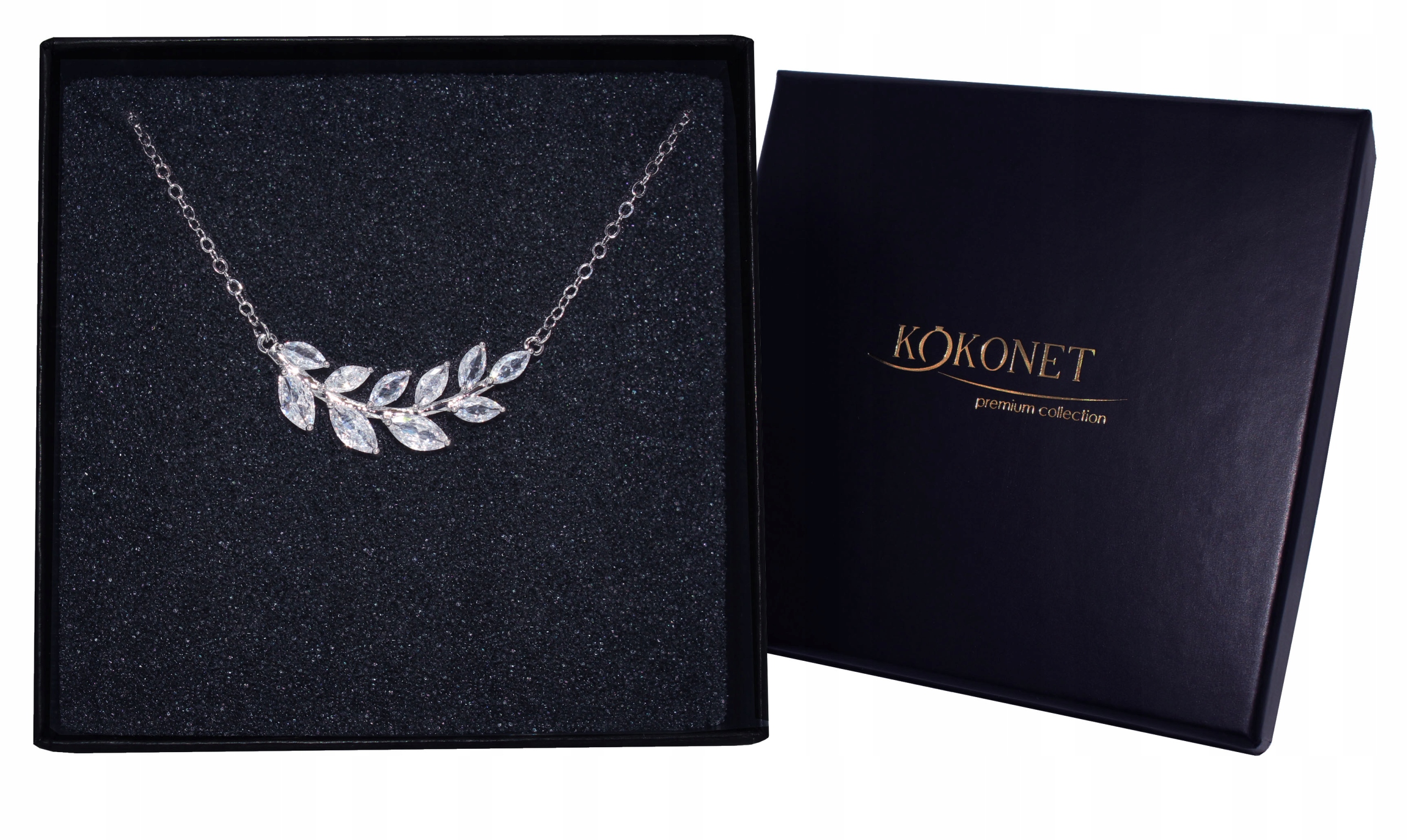 Naszyjnik gałązka ślubna SREBRO cyrkonie błysk