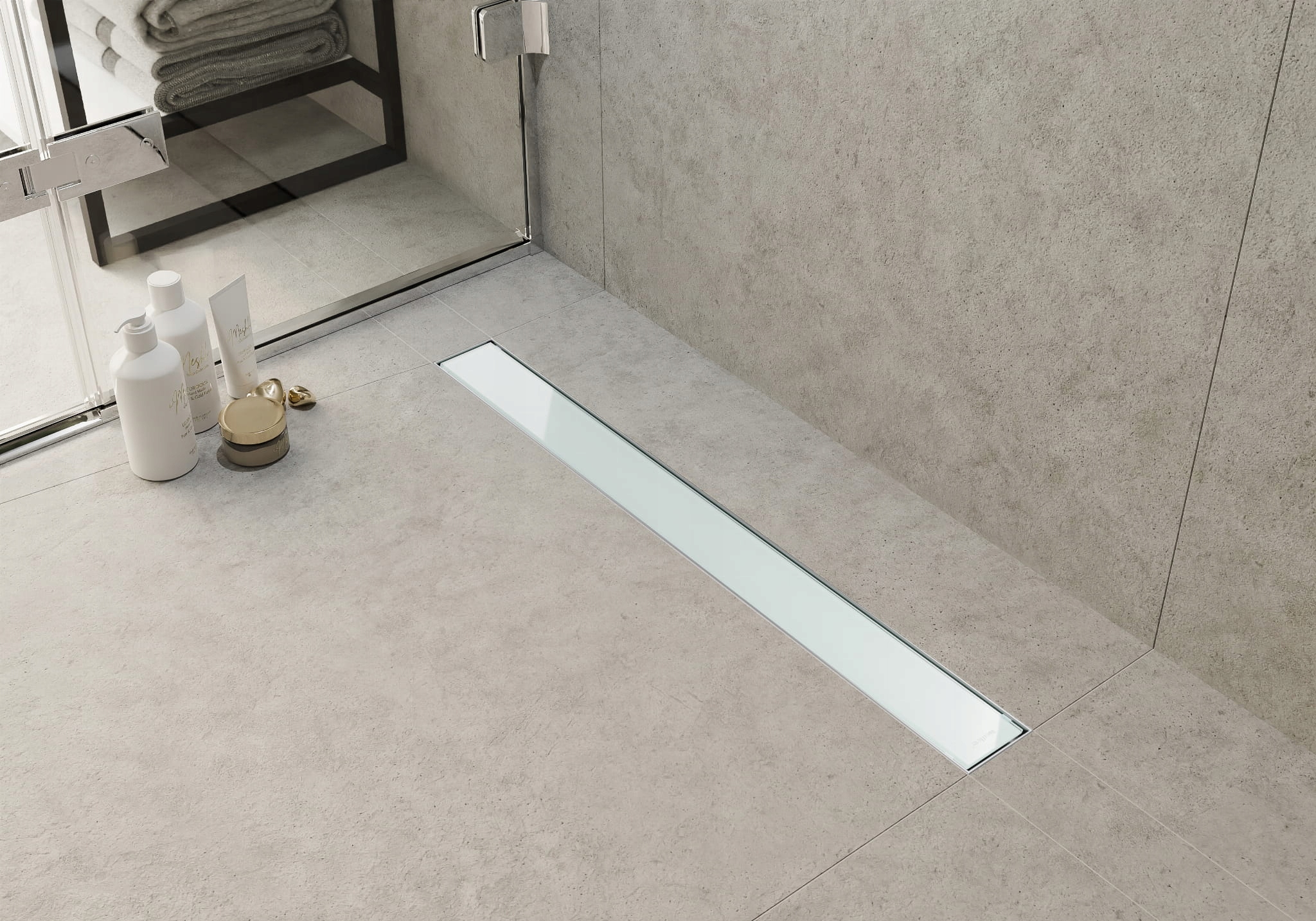 Nízký lineární odtok 70 cm bílé sklo vysoká účinnost Merflow