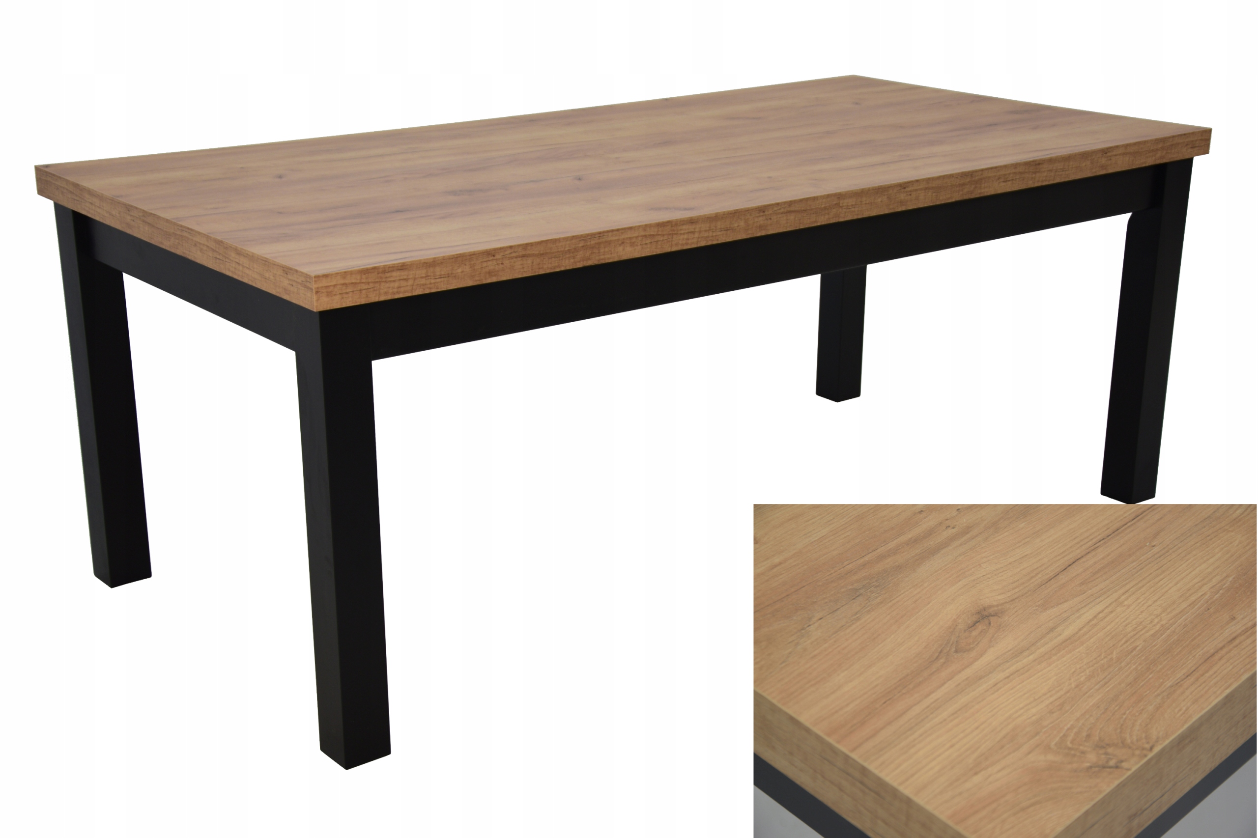Stół 90x170/250 drewno czarny blat DĄB ODWIECZNY