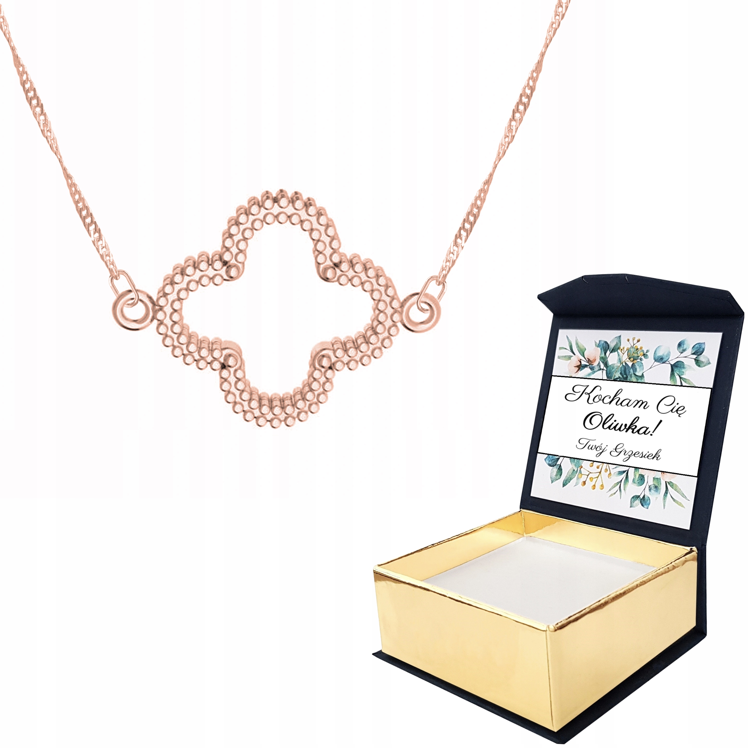 Náhrdelník růžové zlato Čtyřlístek Vlastní Potisk