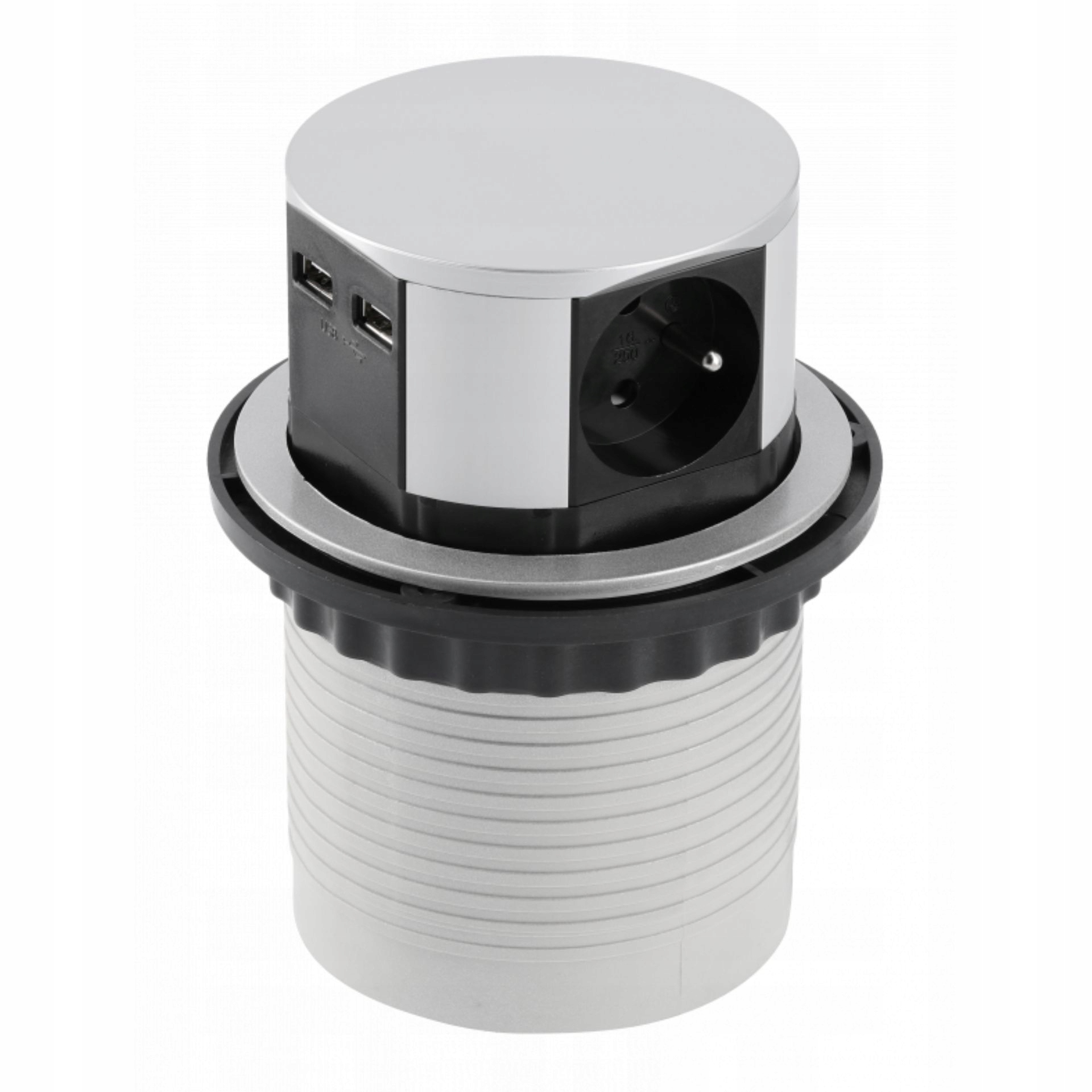 Zásuvka na desku Zapuštěná sloupek Comfort 100 mm 3x230V 2xUSB alu