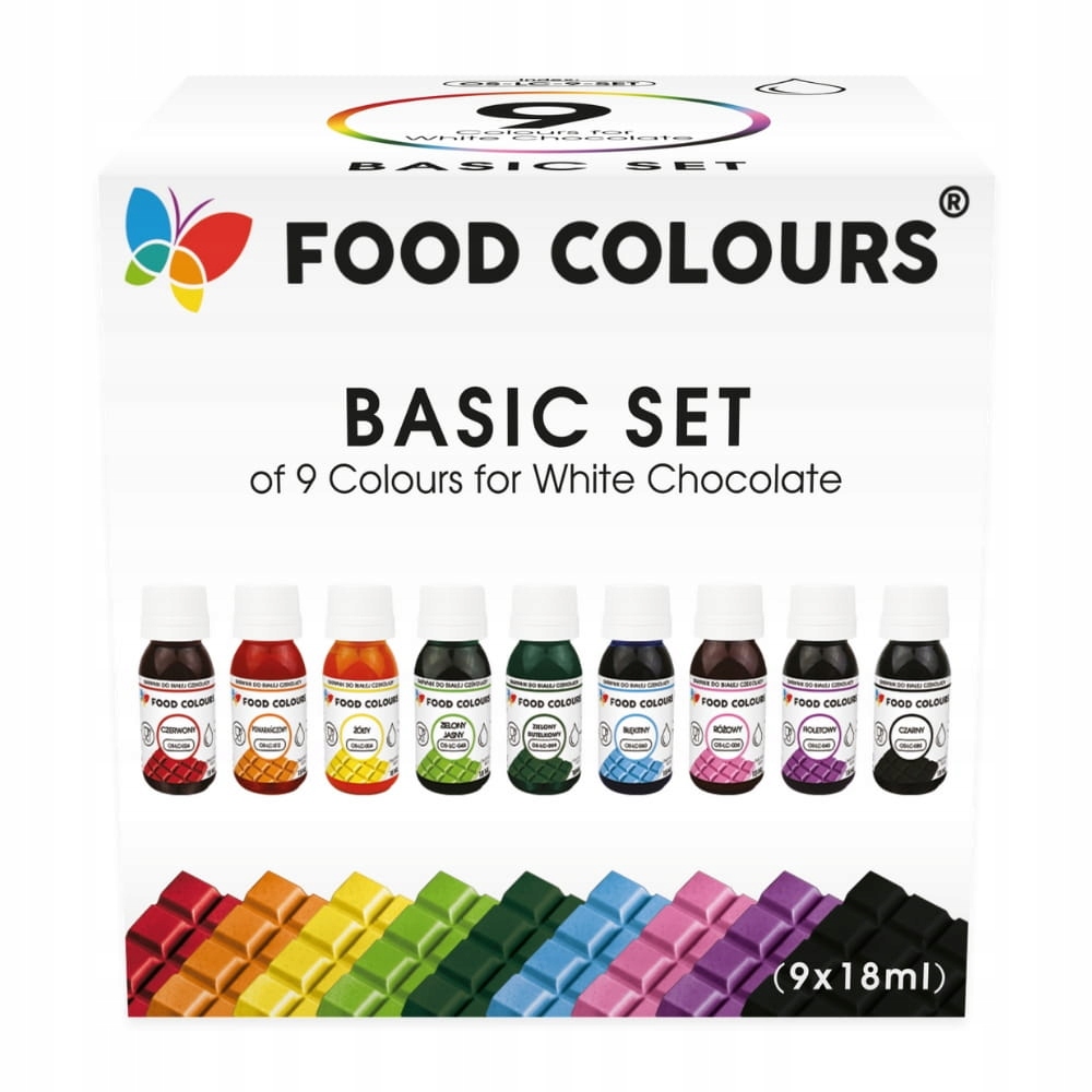 Barwniki w płynie do białej czekolady zestaw Basic Food Colours