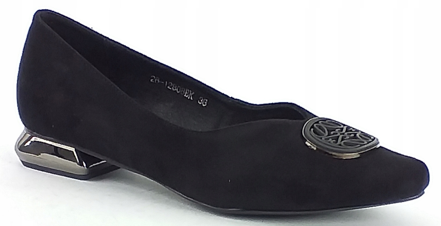 Baleriny Potocki 26-12808 Bk Mokasyny Wsuwane Damskie Zamszowe Czarne 39