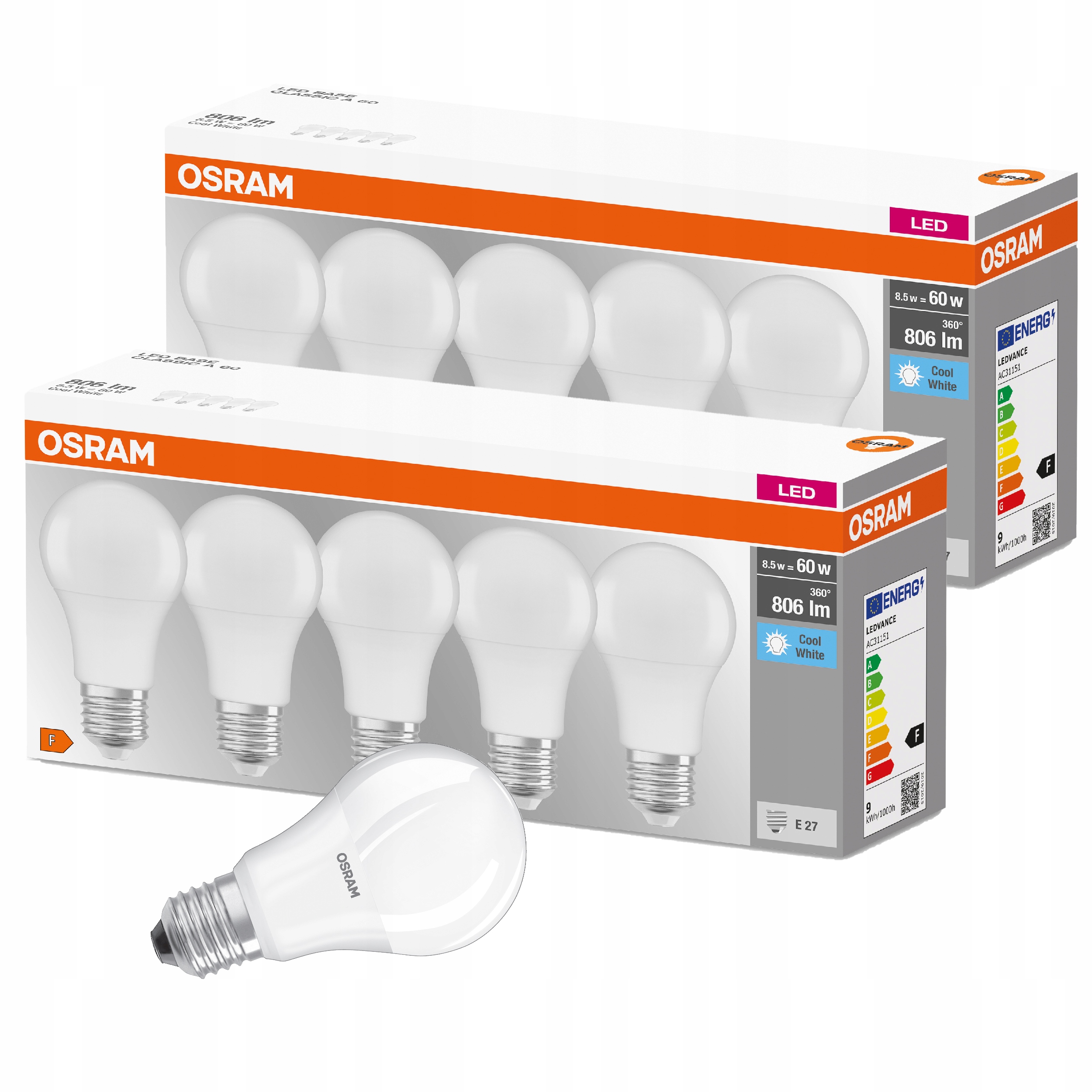 

Osram żarówka Led E27 8,5W 60W 806lm 4000K x10