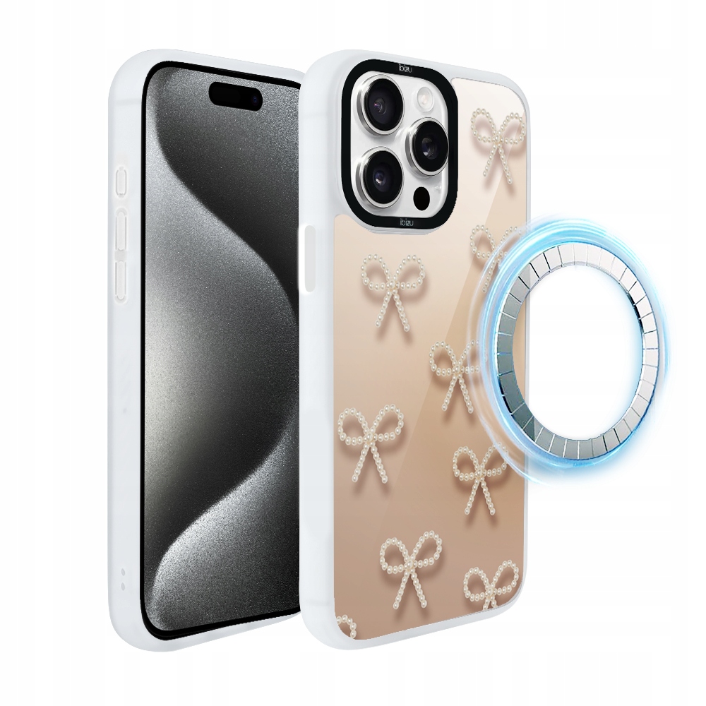 Matný Pouzdro Ibizu DropGuard pro iPhone 15 Pro s MagSafe a perleťovými mašličkami