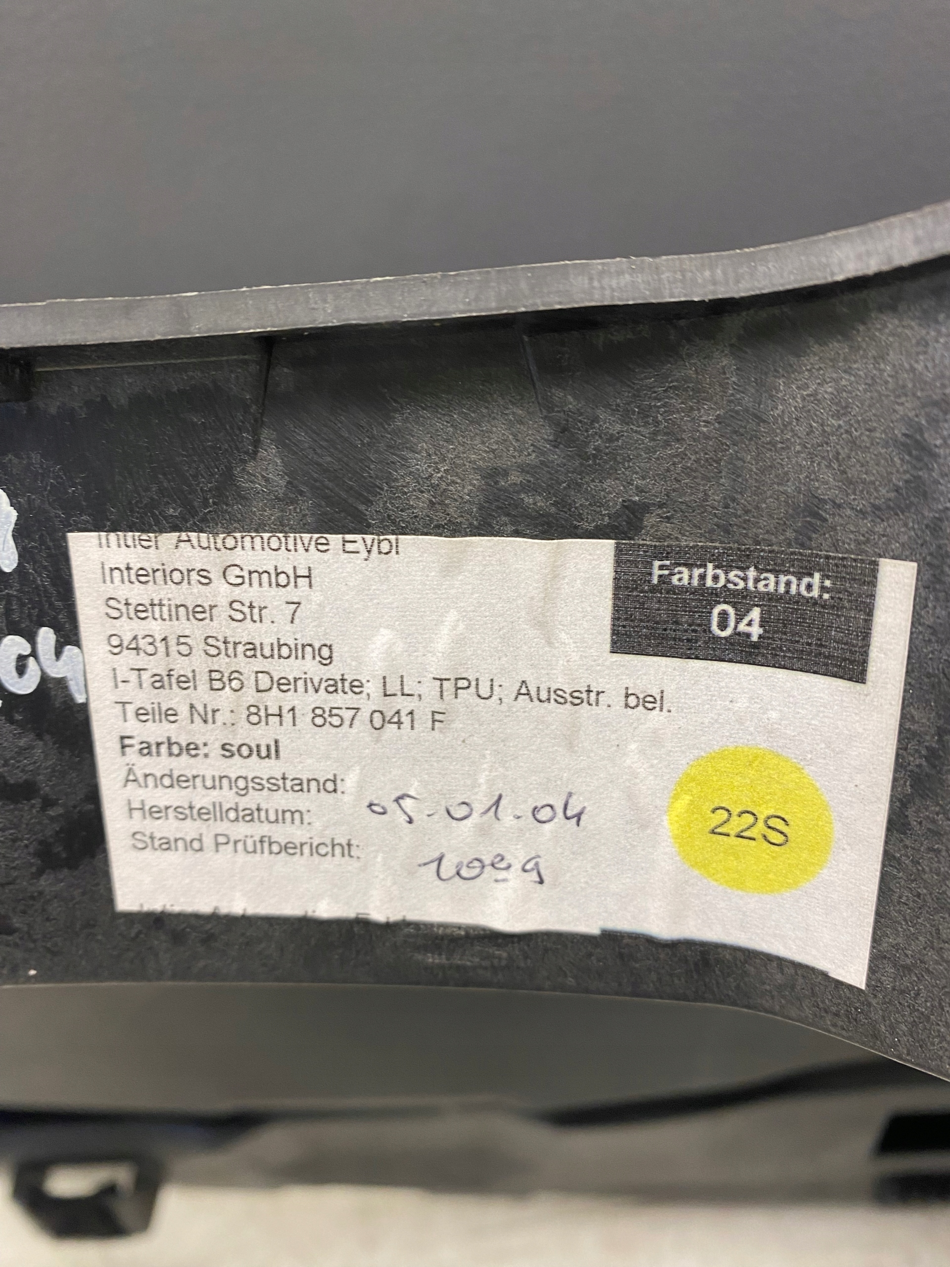 AUDI A4 B6 CABRIO dashboard console airbag airbag tension belt