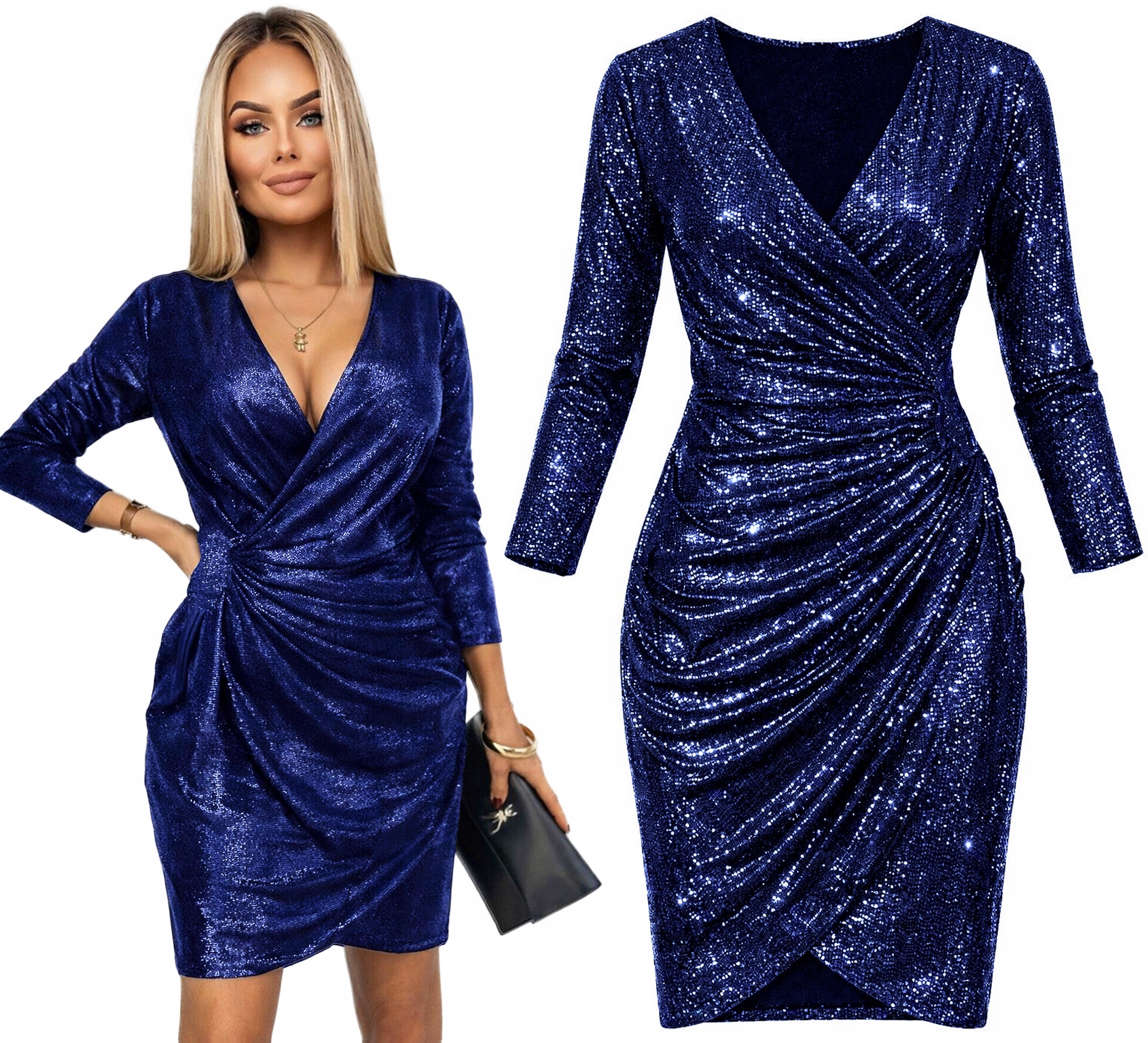 błyszcząca Sukienka Damska marszczenie wesele impreza XL Manuela