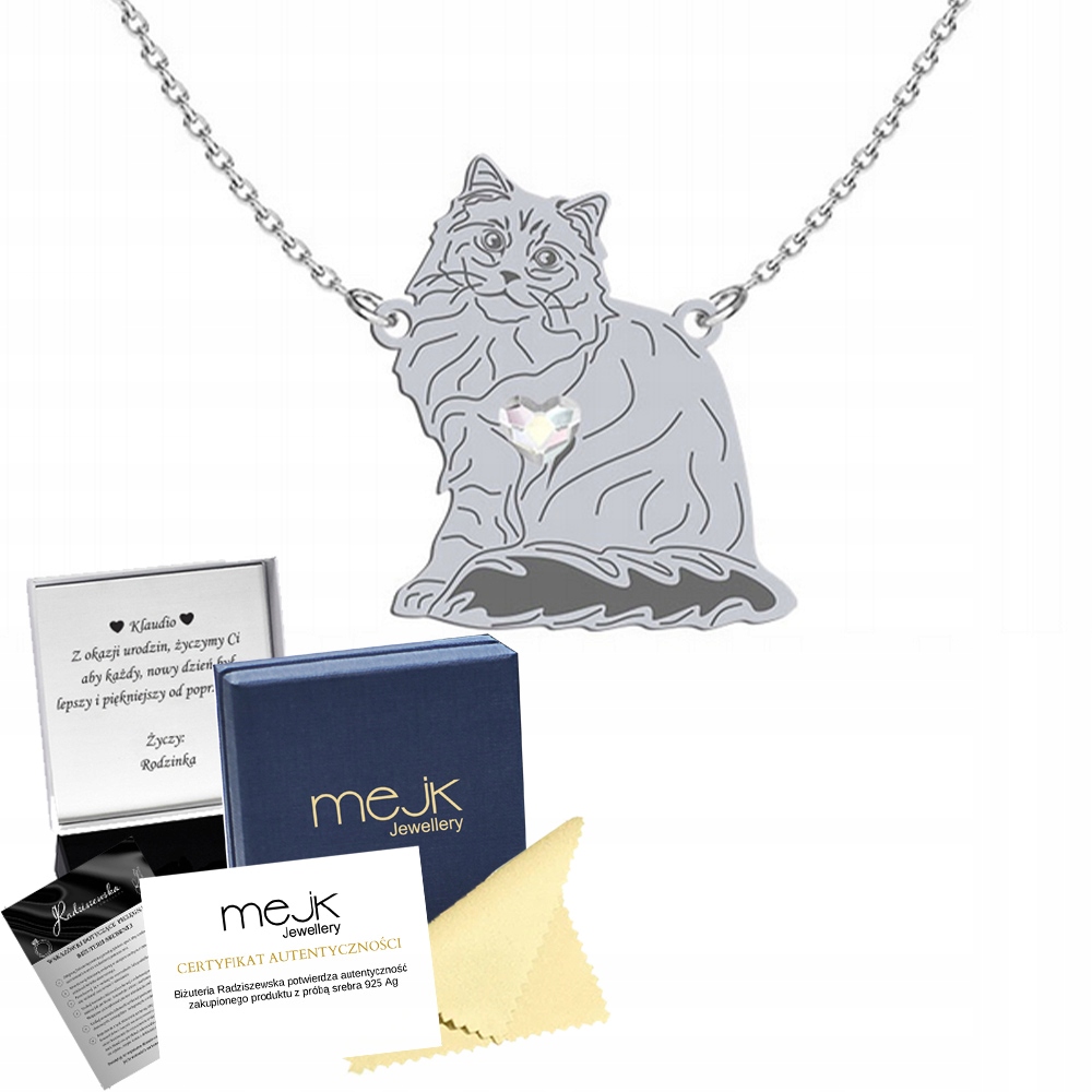 Stříbrný náhrdelník se sibiřskou kočkou 925 Dárek Šperky Gravírování Bonus