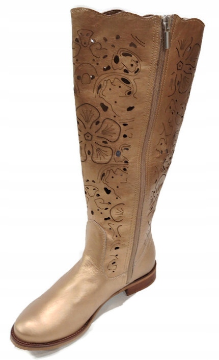 KOR-2329 STYLOWE LEKKIE AŻUROWE KOZAKI SKÓRA NAT Rozmiar 36