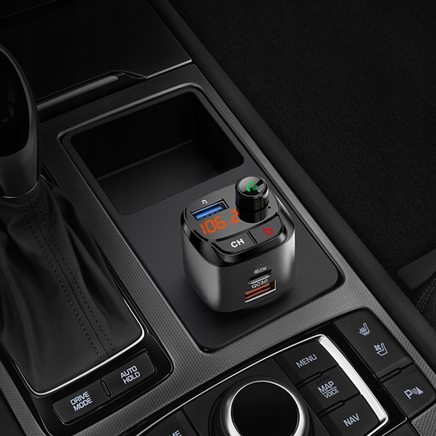 NAJMOCNIEJSZY Transmiter bluetooth FM samochodowy ładowarka 36W QC3.0 USB-C Źródło sygnału bluetooth USB