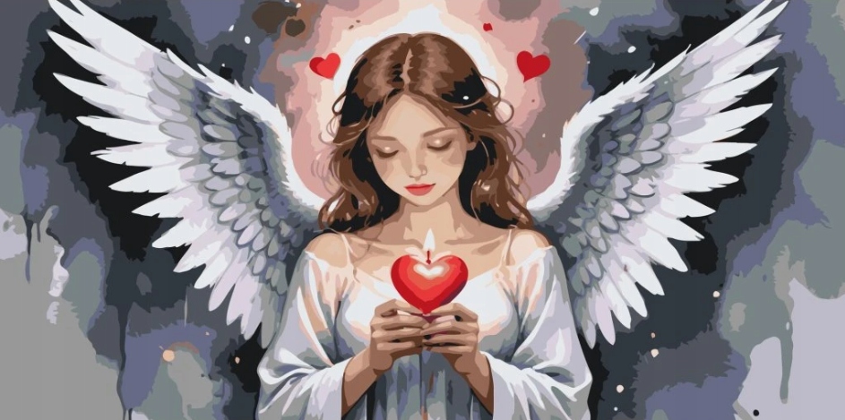 Výšivka Diamantový anděl Srdce Náboženství Anielica Diamanty Čtvercové 40x80 cm