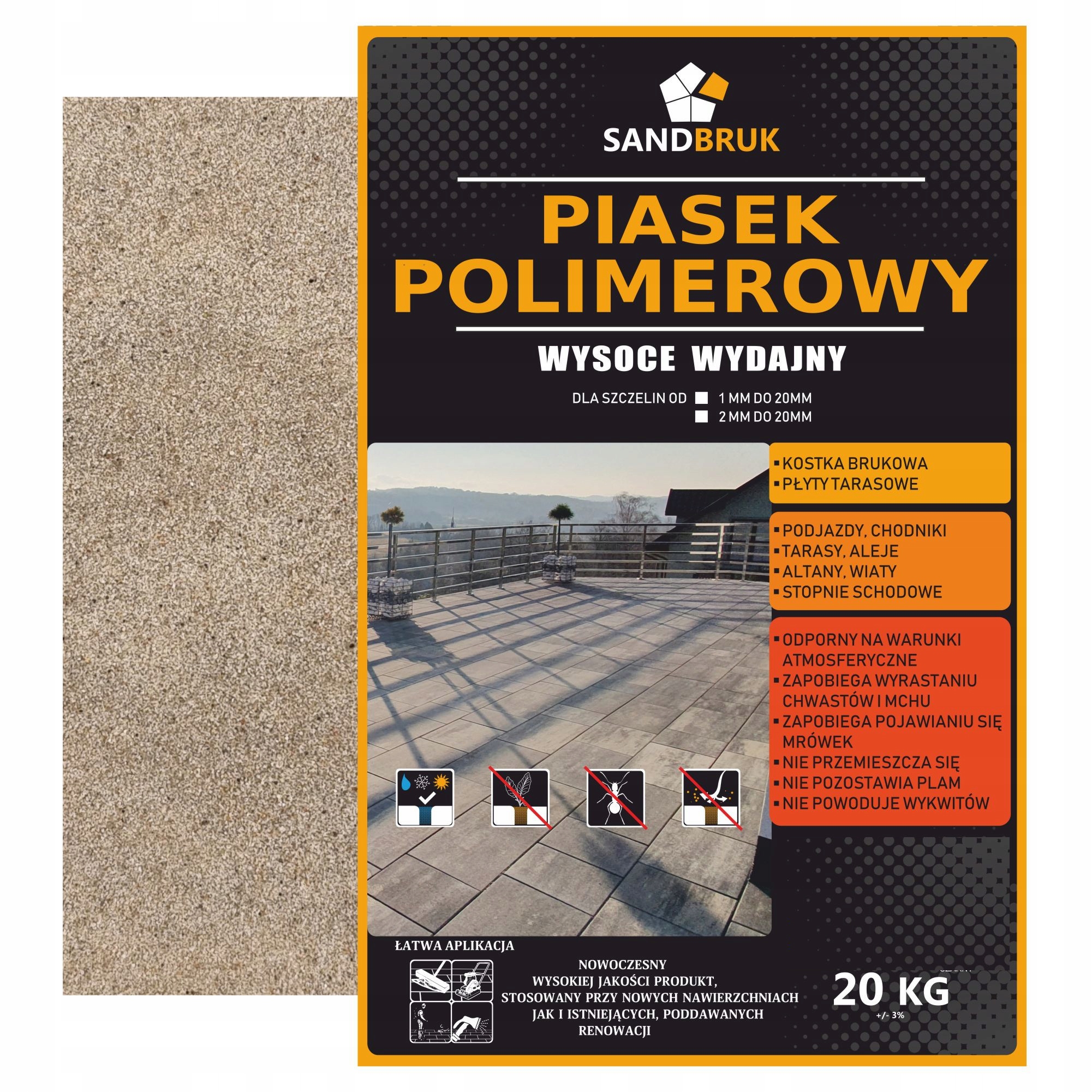 Piasek Polimerowy SandBruk Fuga Do Kostki Brukowej Piaskowy od 1mm 20kg