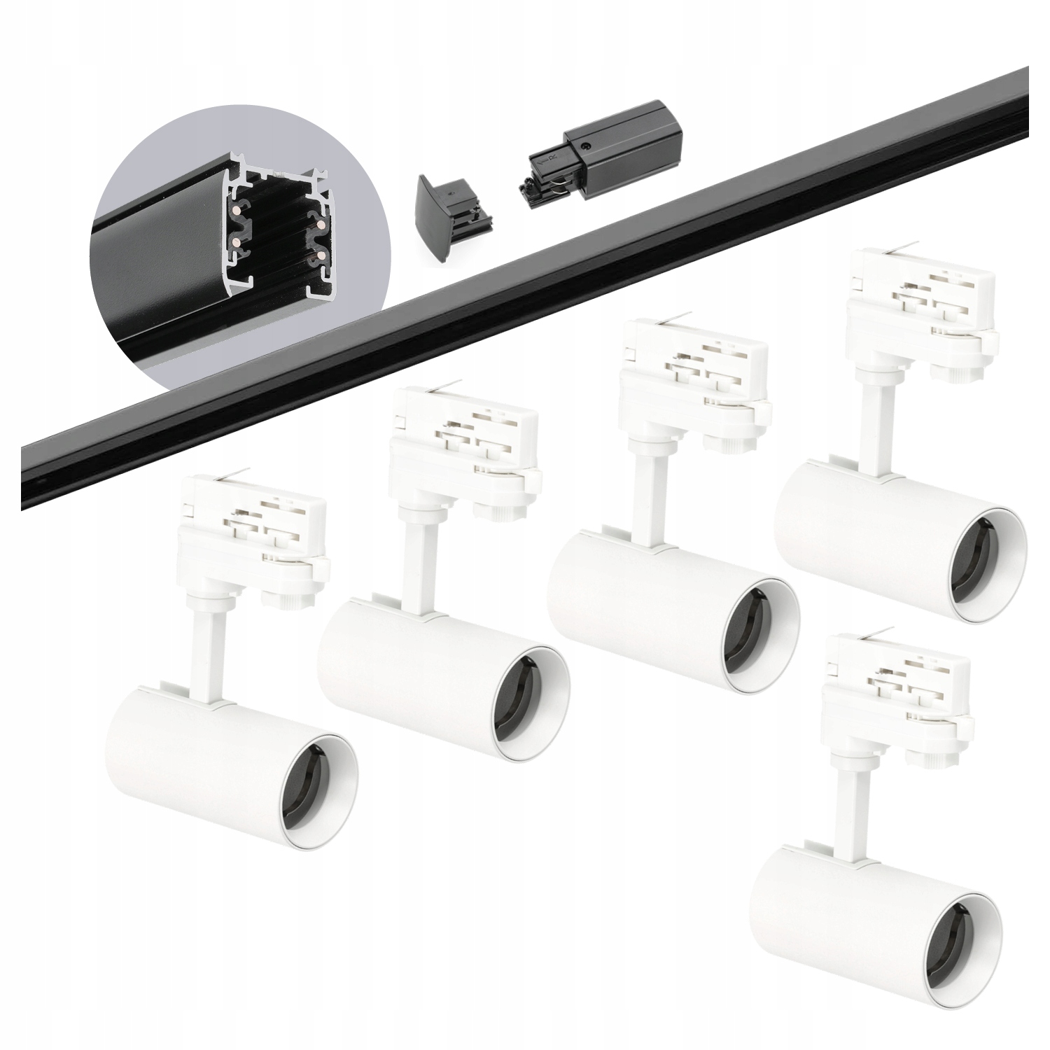 3-fázová kolejnicová sada černá 2 m, 5 x lampa Bílá, kompletní sada