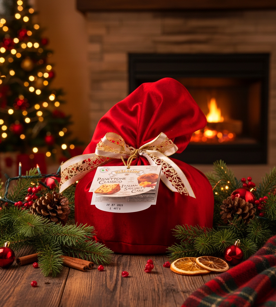 Panettone dort v červeném vánočním sáčku, exkluzivní verze Dárek
