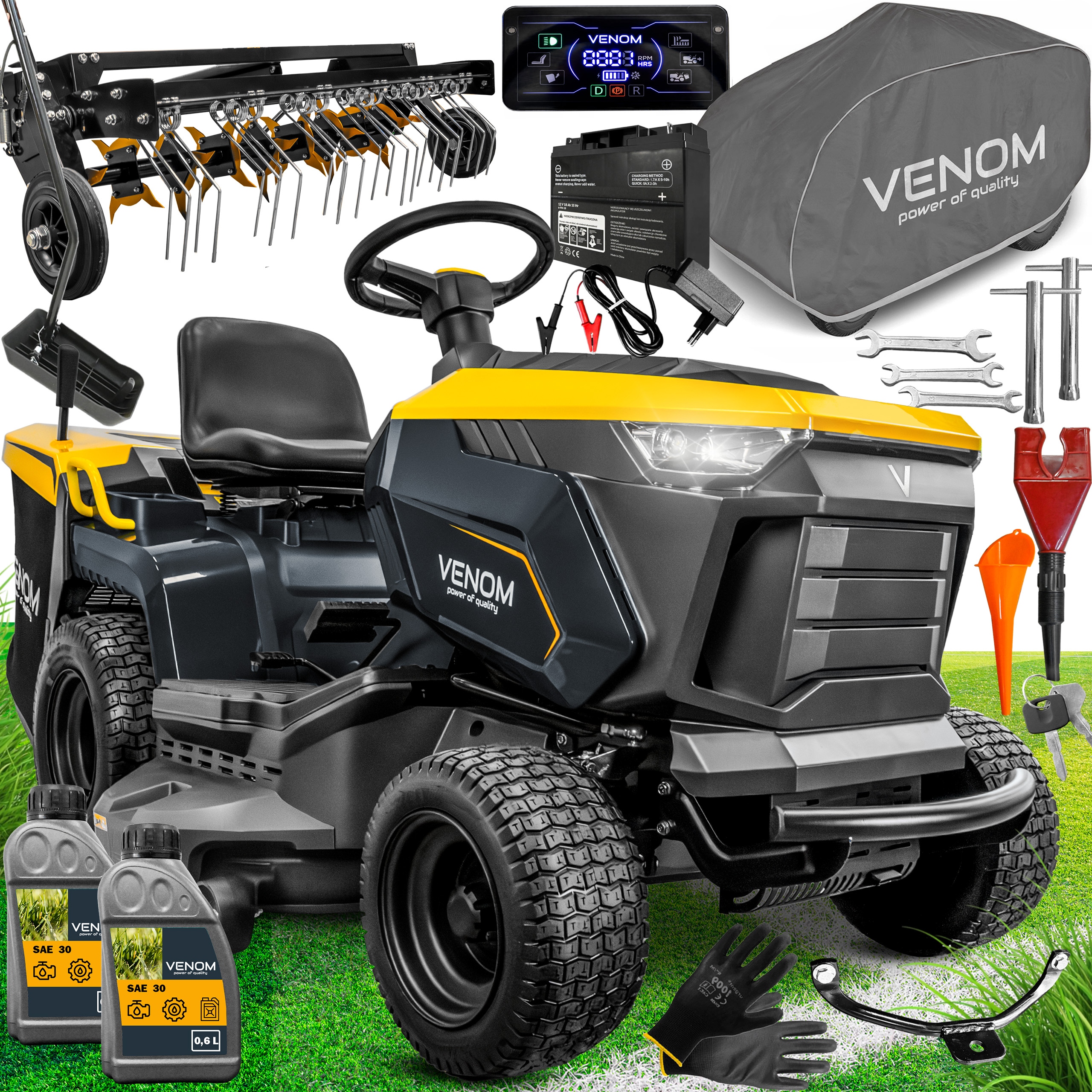 Velký Zahradní Traktor Venom 102 cm 2 Válce 18,5 Km Led Hydro Vertikutátor