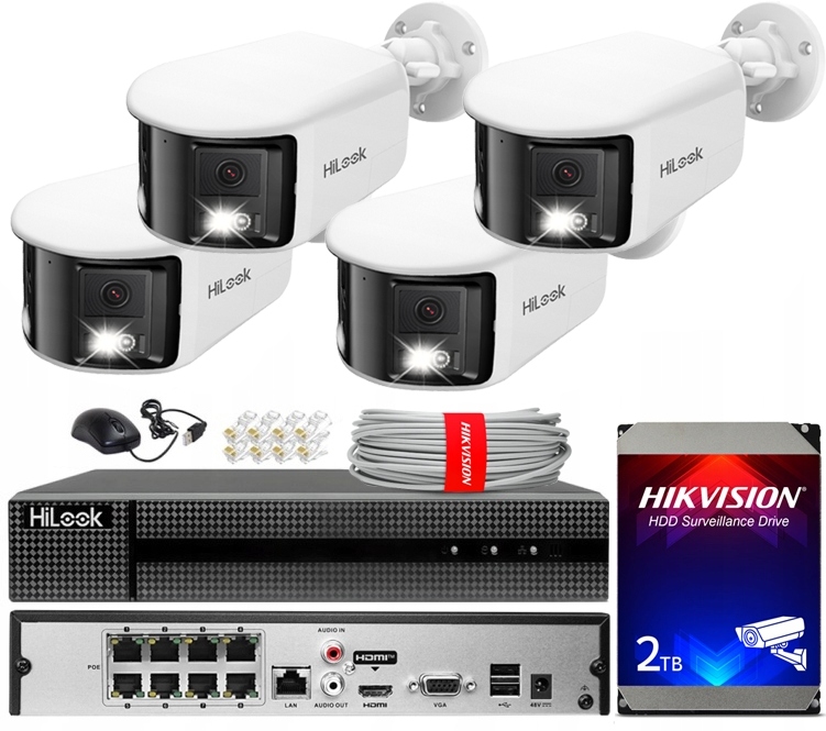Sada pro monitorování 180° 4 Ip kamery Panorama 6MPx HiLook od Hikvision