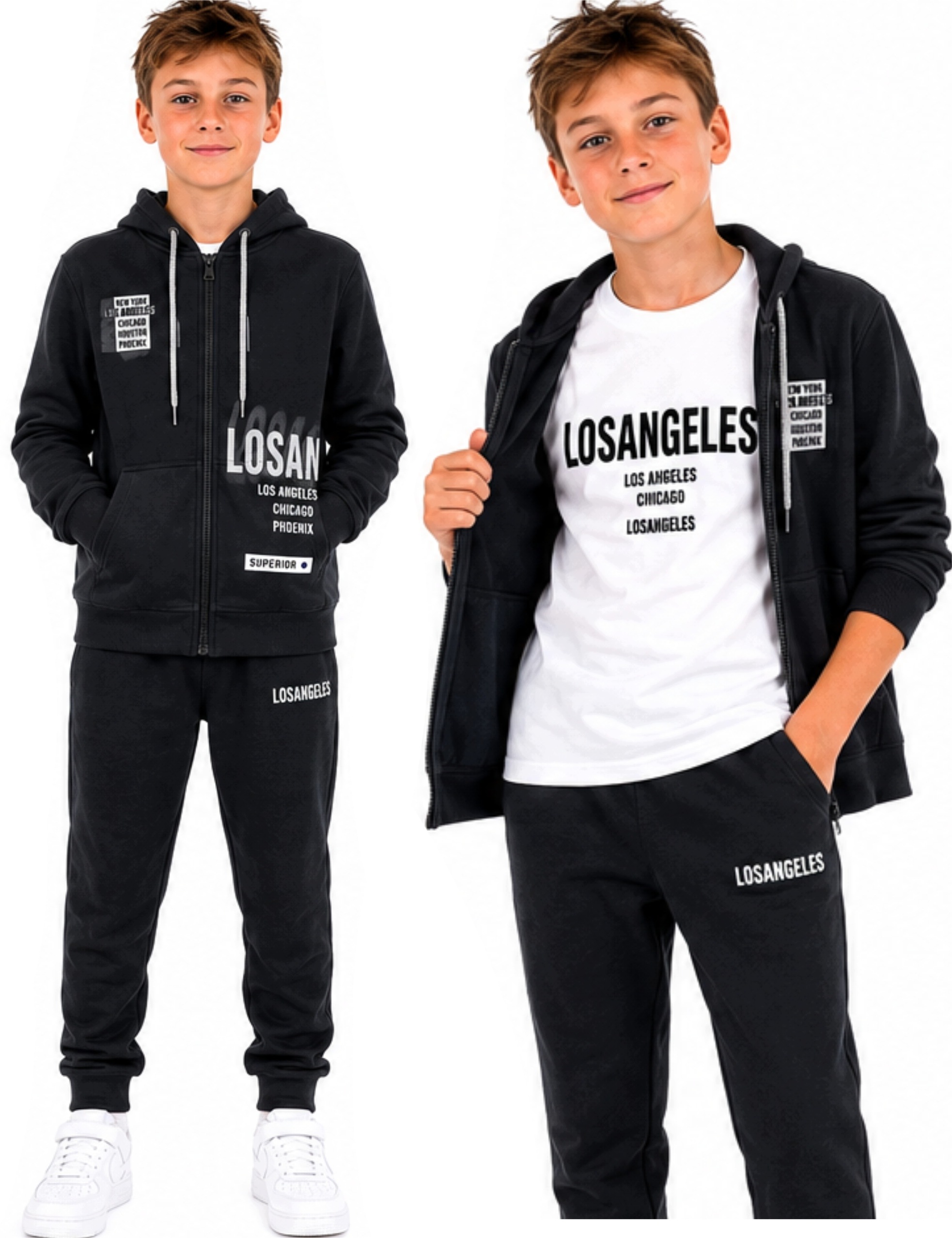 Dres Komplet Chłopięcy Bluza Rozpinana Z Kapturem Spodnie Bluzka 152/158