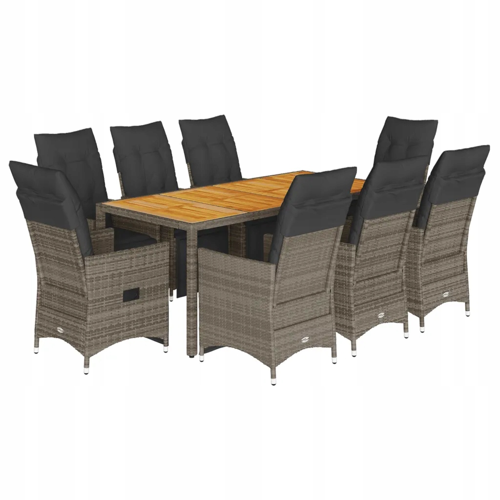 Zahradní bistro set šedý s 8 židlemi a stolem 190 x 90 x 75 cm