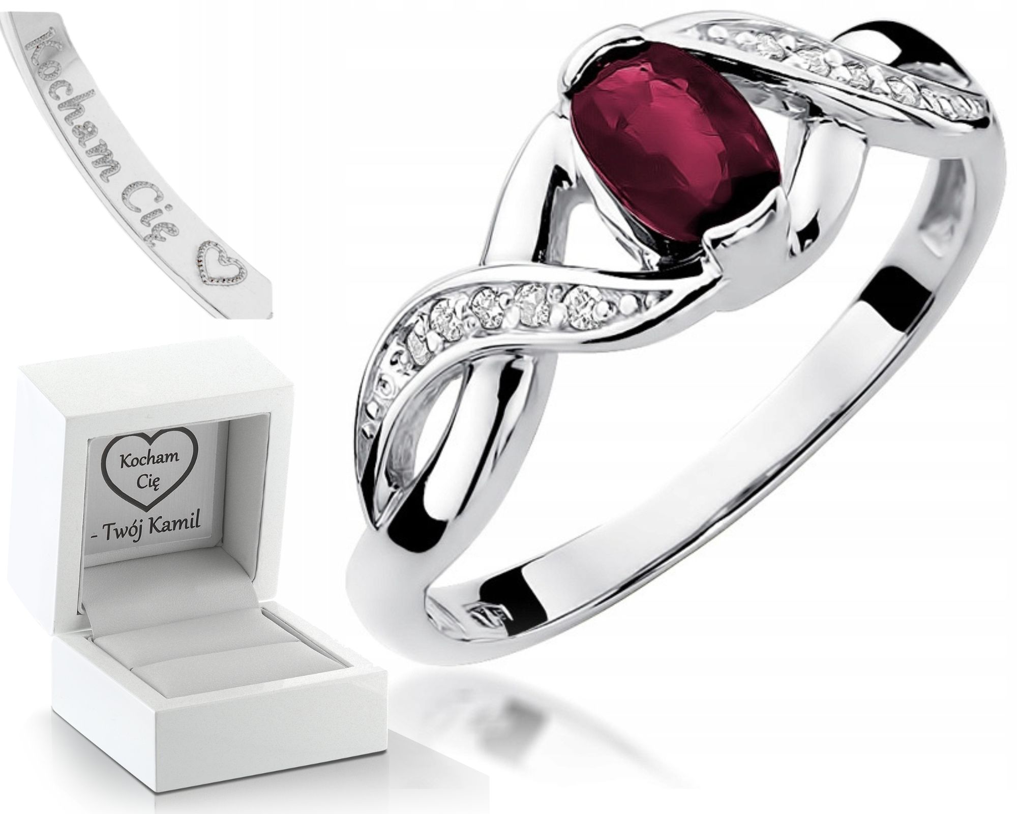 Prstýnek Rubín Brilianty Bílé Zlato 585 Gravírování