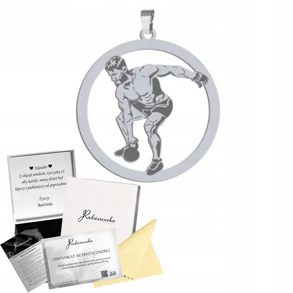 Stříbrný přívěsek Kettlebell CrossFit Pánský Dárek 925 Šperky Gravírování