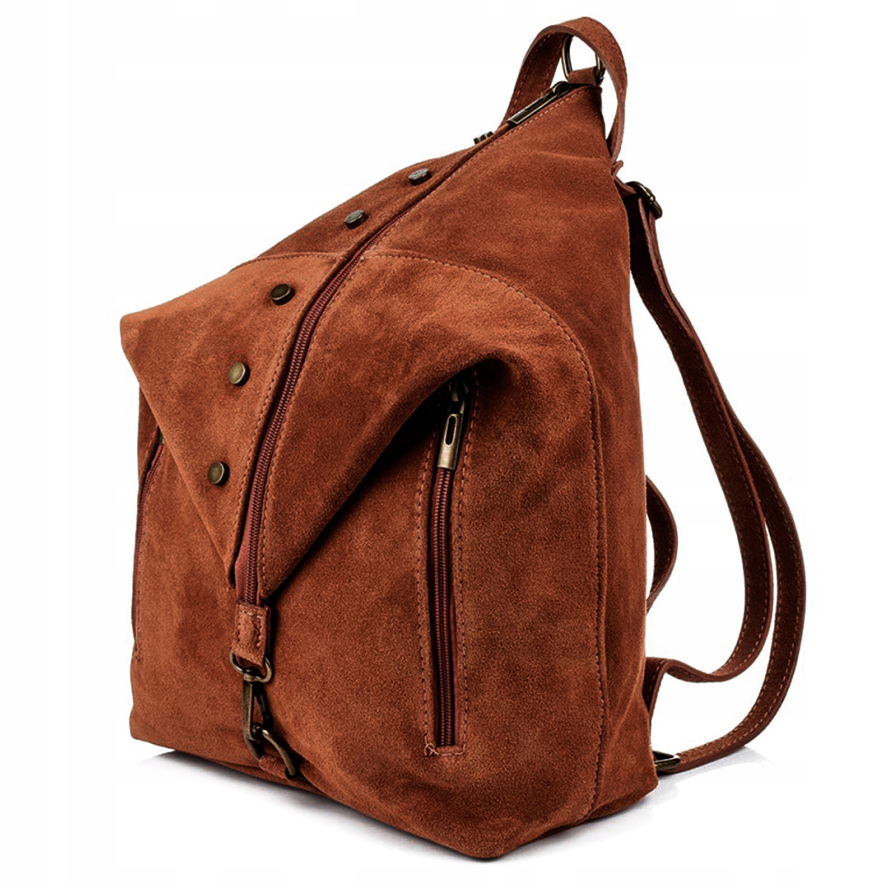 Vera Pelle plecak damski zamszowy z ćwiekami Brązowy