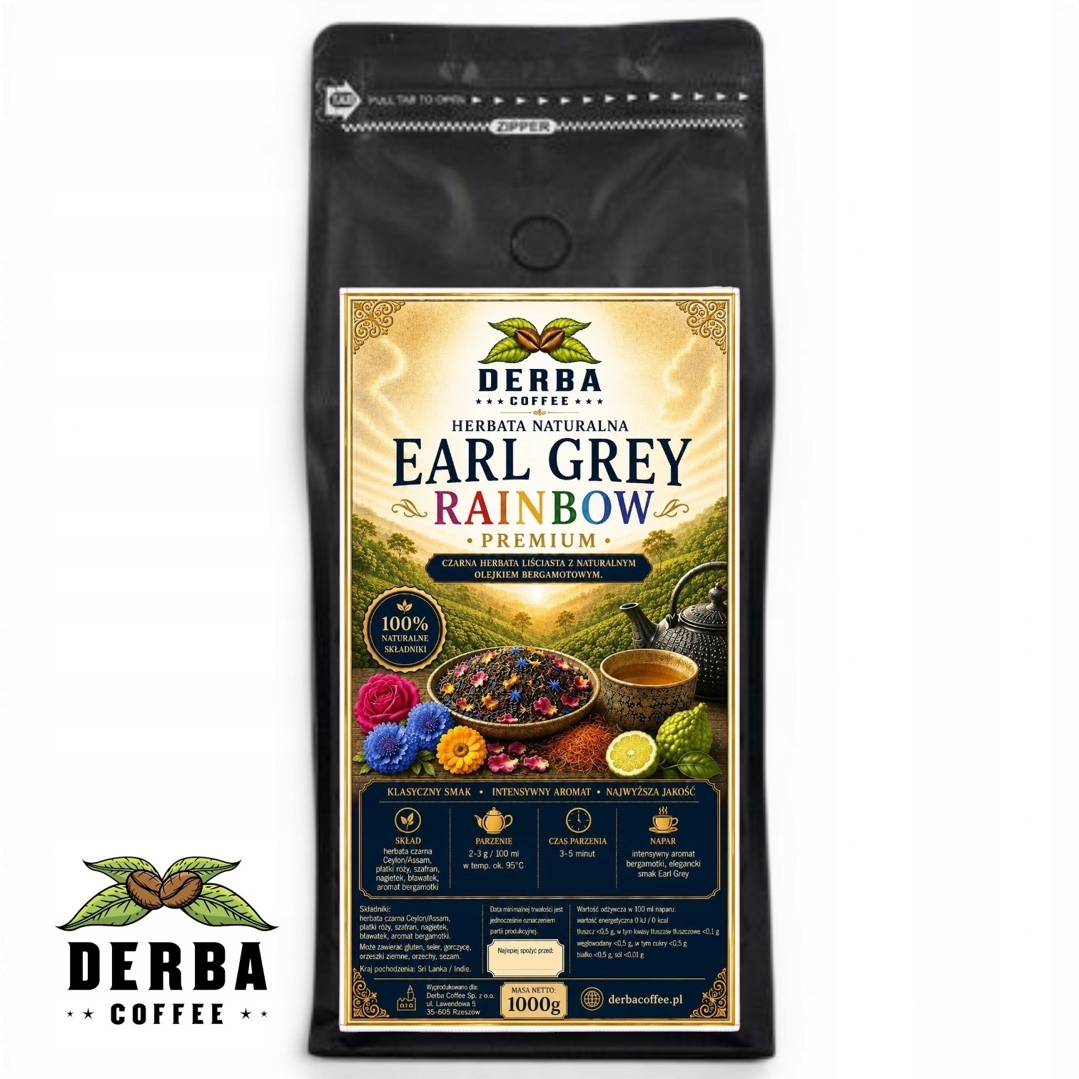 Čaj černý listový Ceylon Earl Grey Rainbow Premium 1000 g Derba