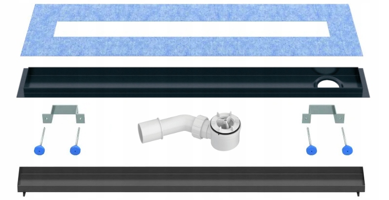 Lineárny odtok 90 cm bočný čierny pod dosku Waterway otočný sifón