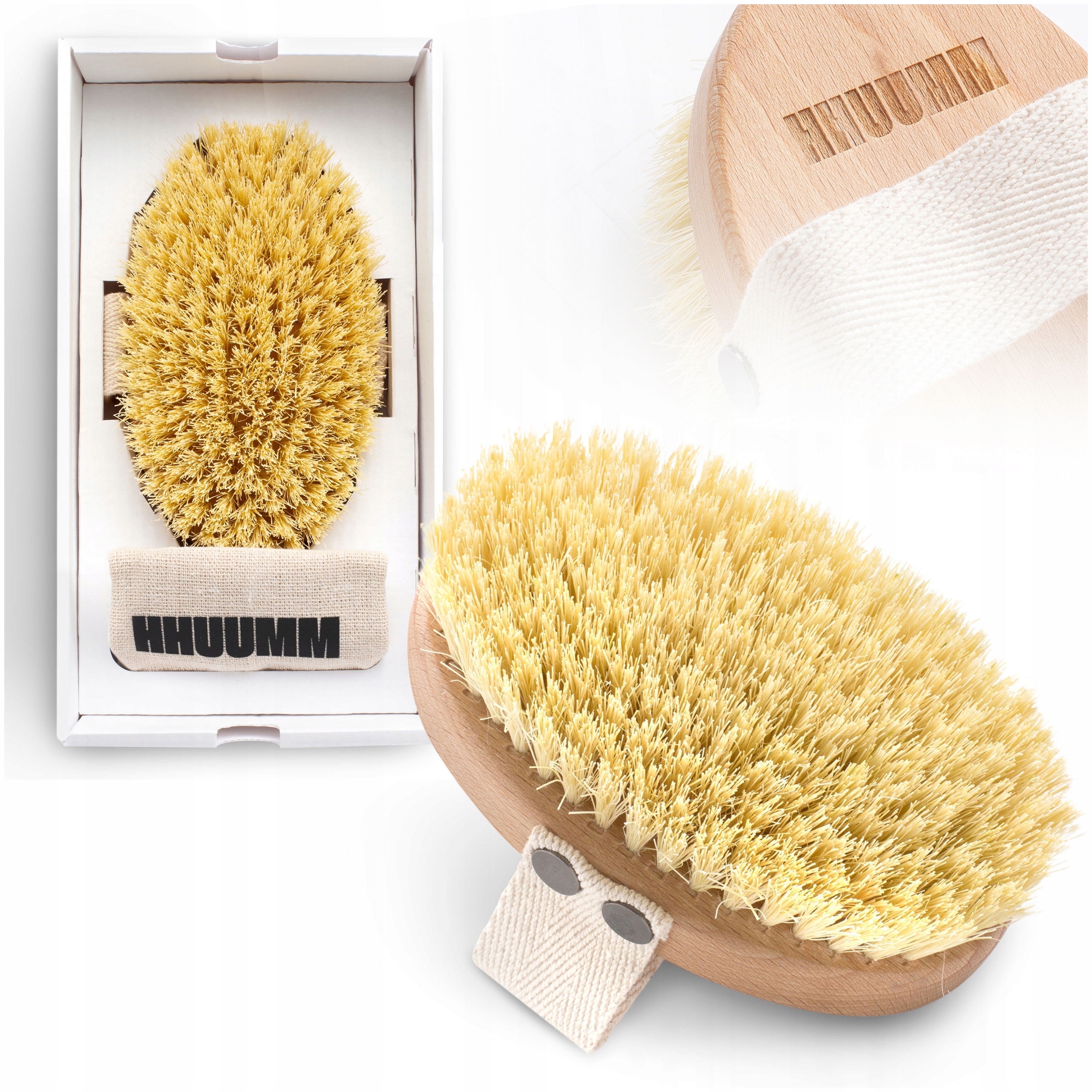 Szczotka Do Masażu Ciała Na Sucho Naturalne Drewno Bukowe Włókna Kaktusa