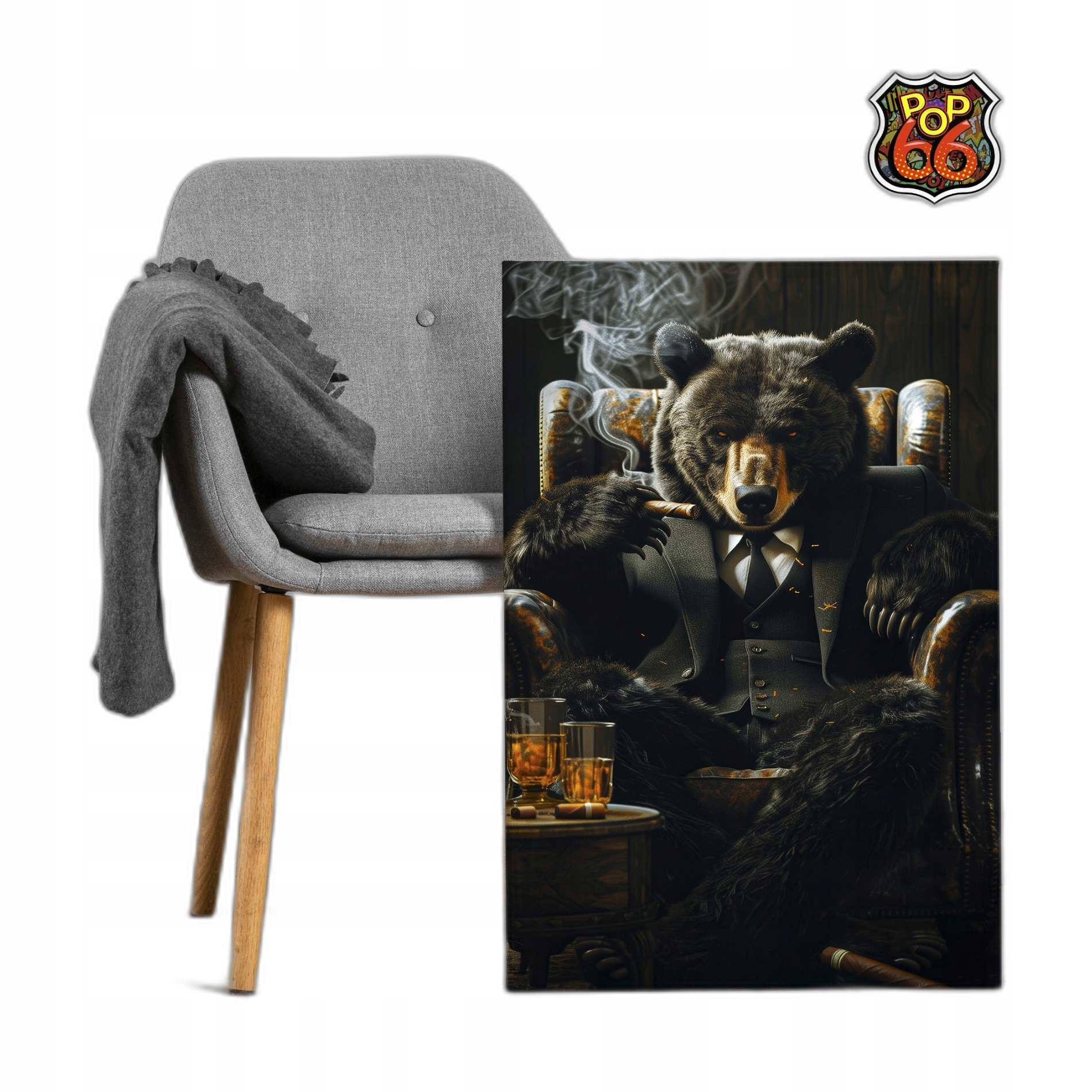 Obraz na płótnie do salonu, sypialni, Niedźwiedź z Cygarem 120x80