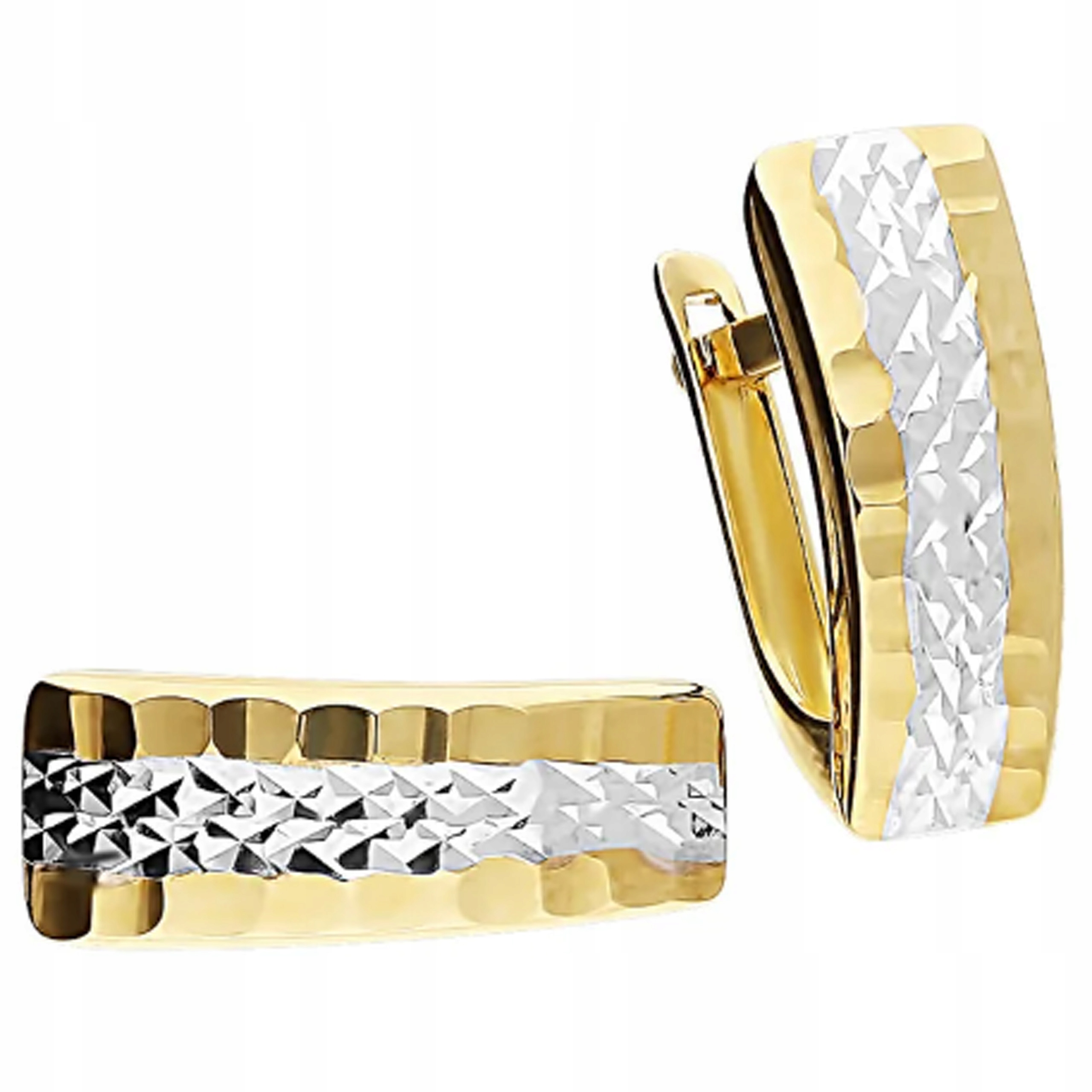 Náušnice ze žlutého a bílého zlata 585 s anglickými diamantovými plechy 14k