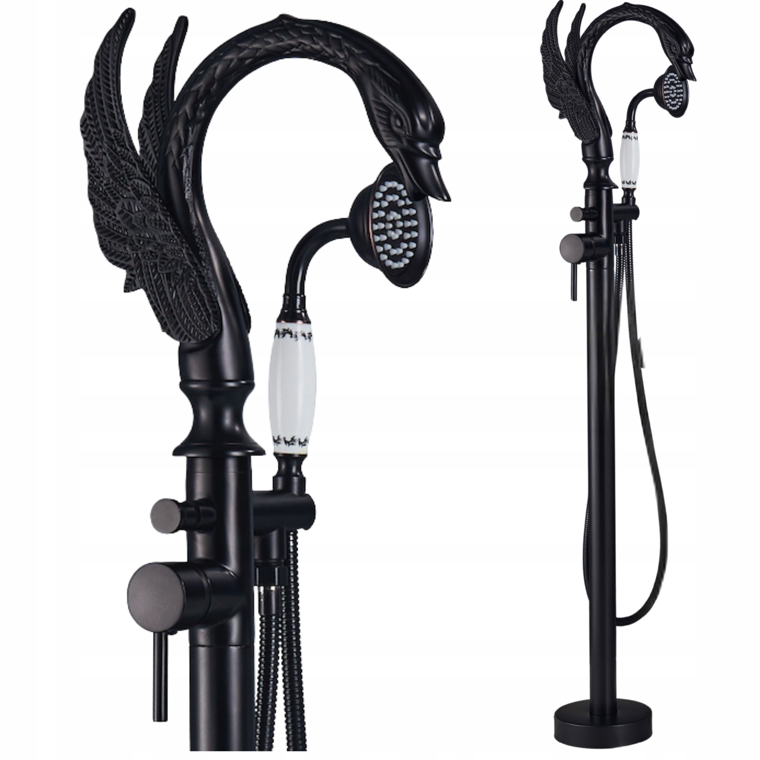 Vanová Stojánková Baterie Černá Otočná Labuť Hadice Sprchová Hlavice