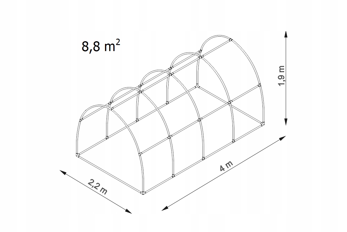 Stelaż Pvc Tunel Ogrodowy Szklarnia bez folii |8,8 m2| 4,0x2,2x1,9m BV4