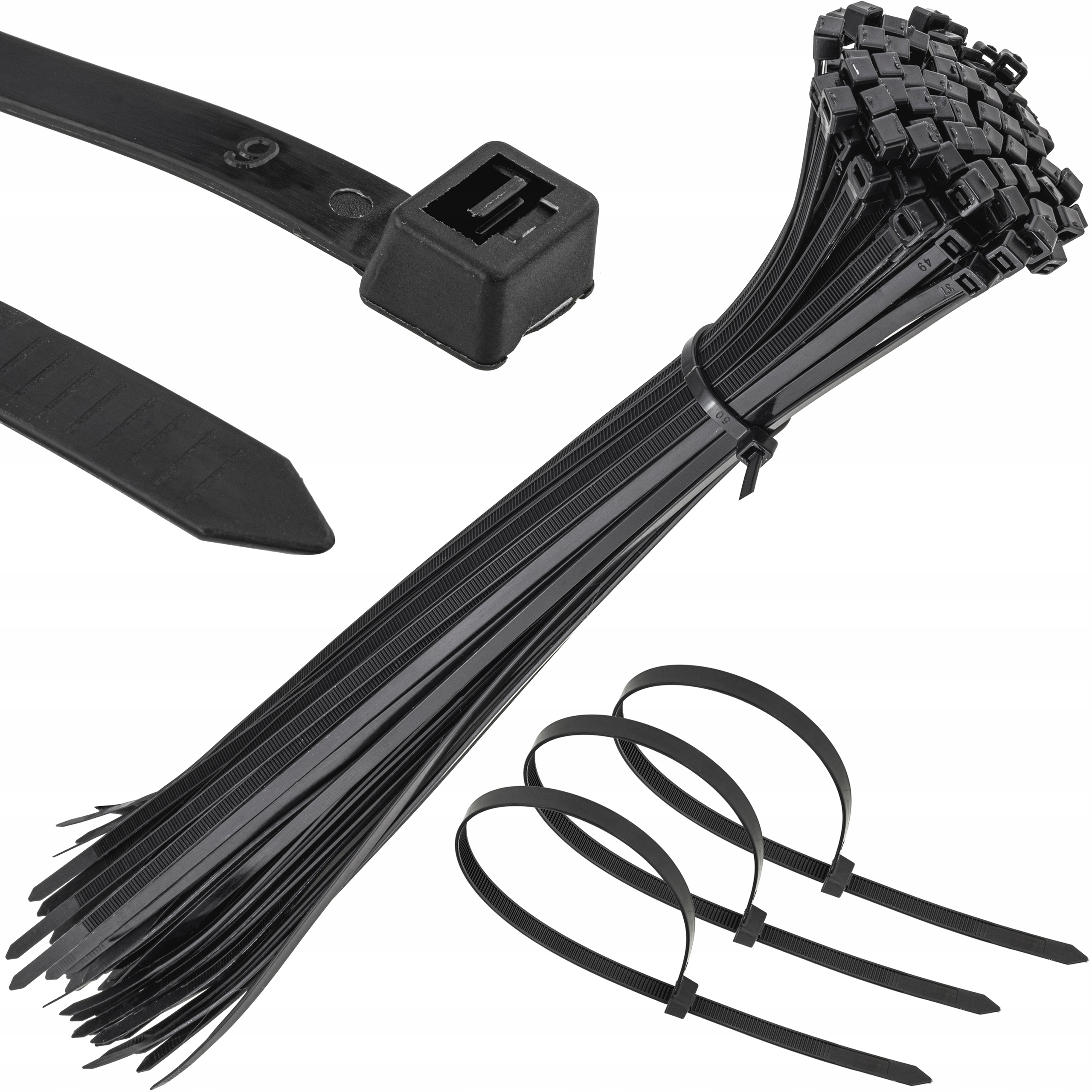 Mocne Opaski Zaciskowe Kablowe Trytki Czarne Taśma 4.8X380MM 100SZT Trytki