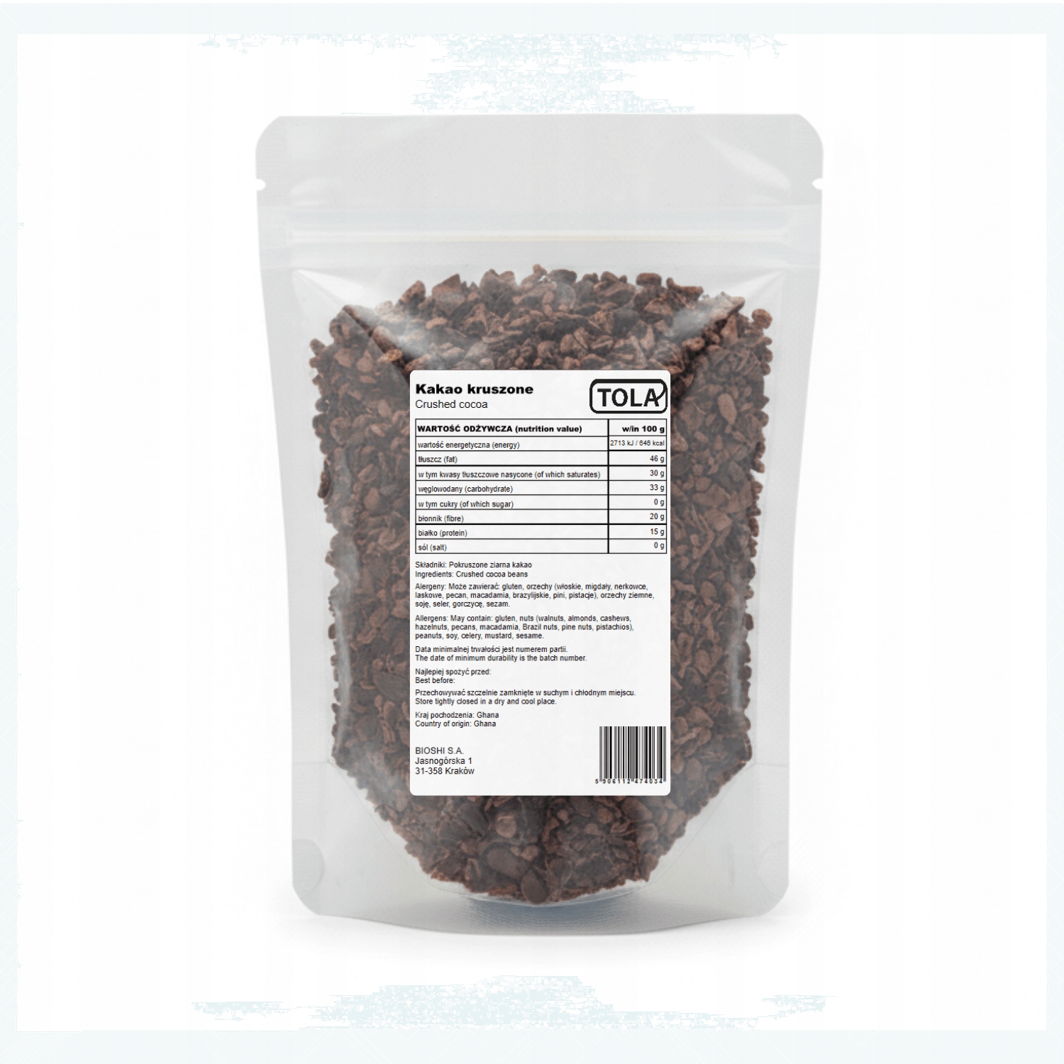 Levně Drcené kakao 1 kg – přírodní, vysoká kvalita Tola