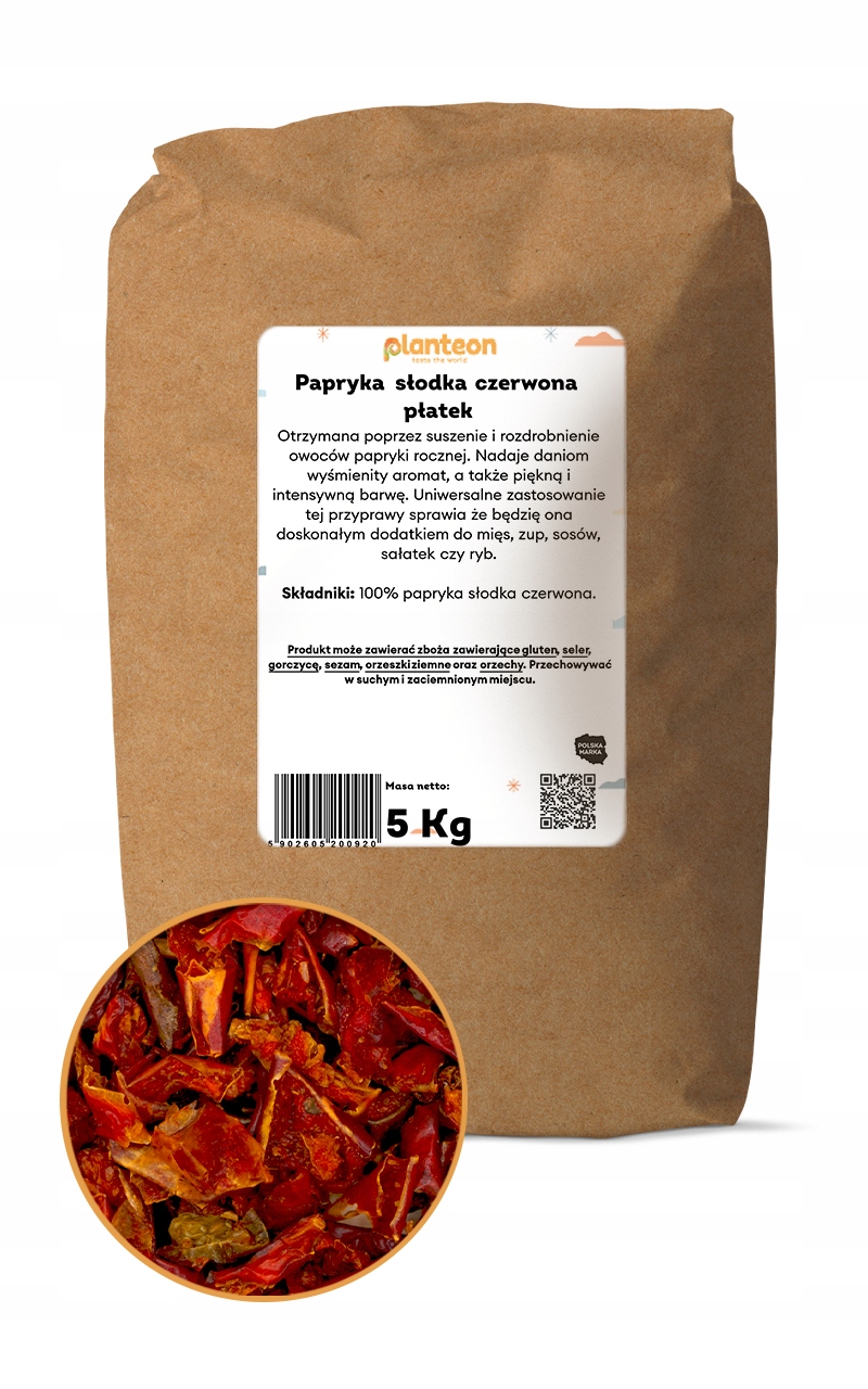 Levně Paprika sladká červená vločka 5 kg sušená v vločkách sušené plátky